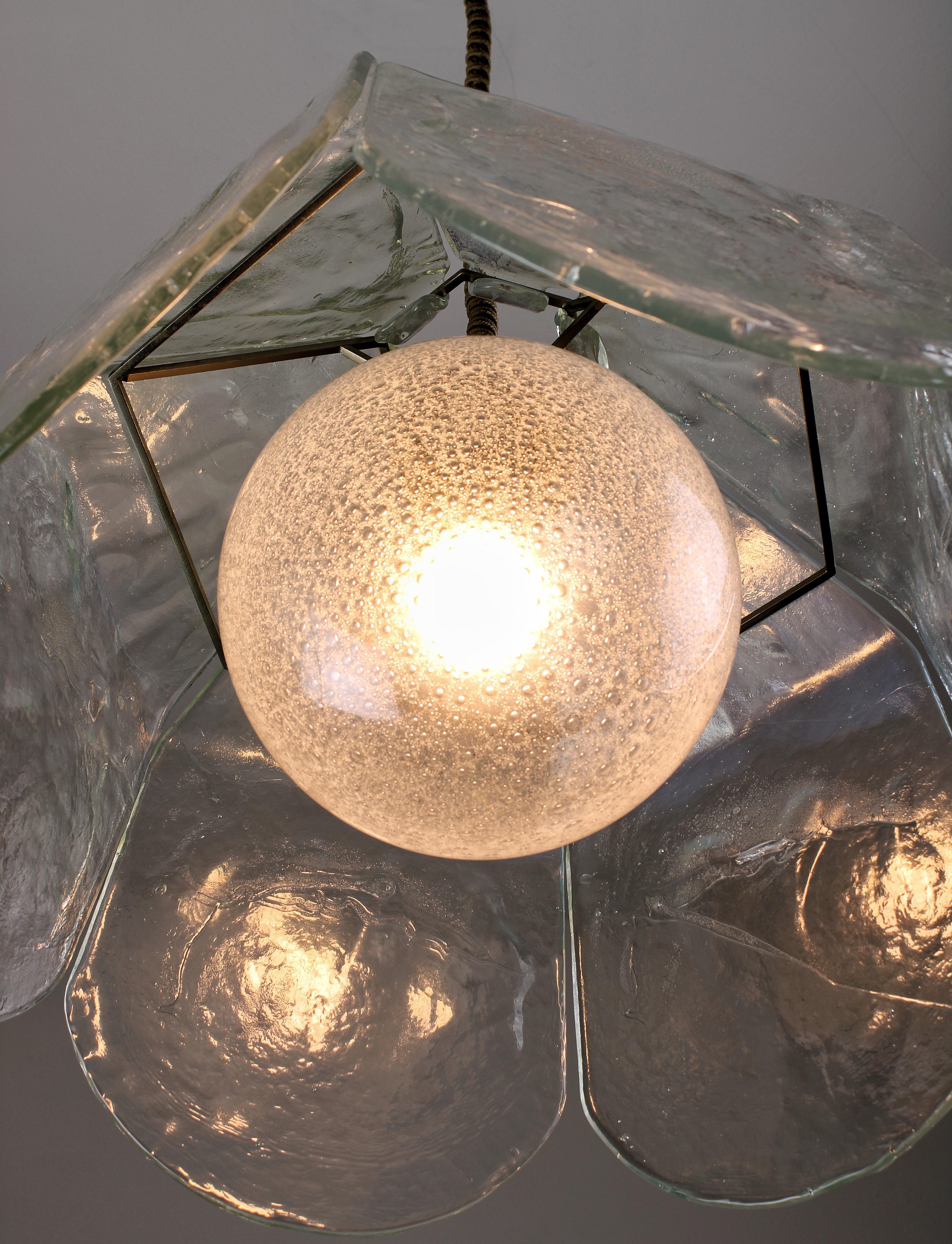 Glass Flower pendant lamp by Carlo Nason for Mazzega, 1970s In Good Condition In UTRECHT, NL