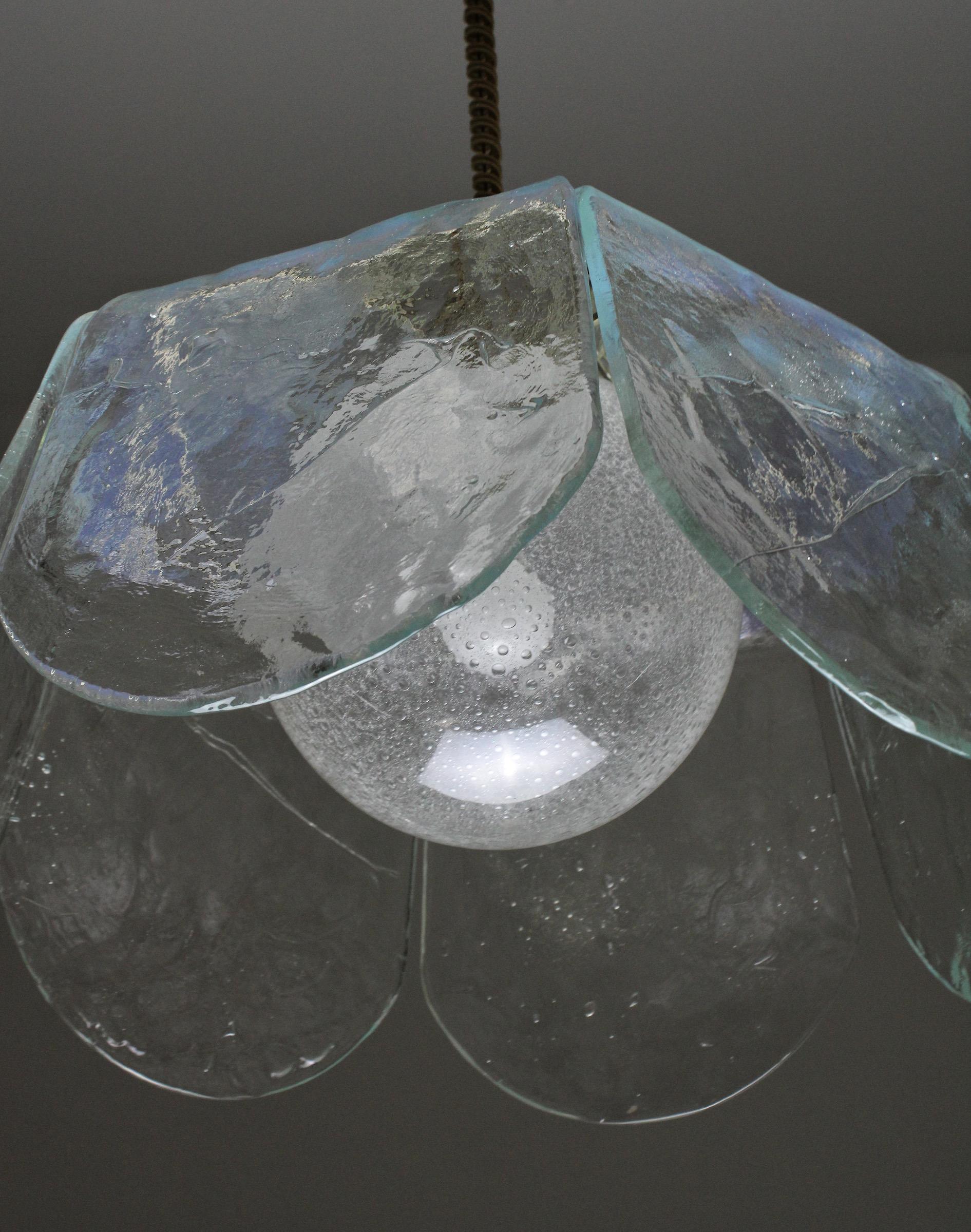 Metal Glass Flower pendant lamp by Carlo Nason for Mazzega, 1970s