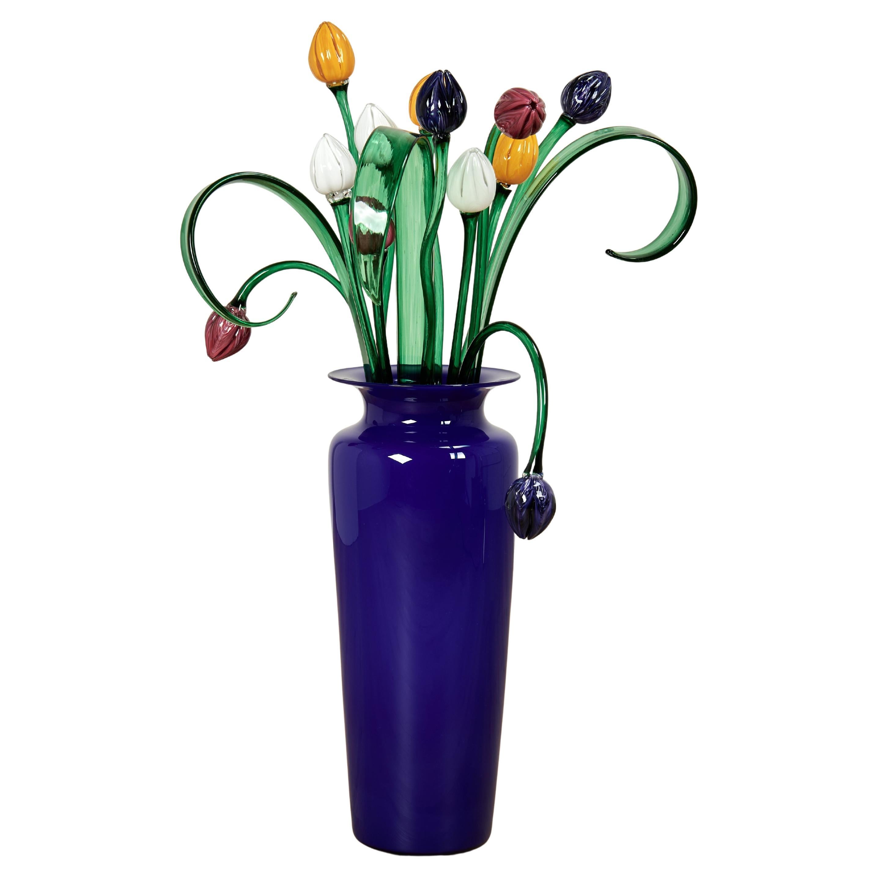 Glass Flower Sculpture in a Vase by Phil O'Reilly
