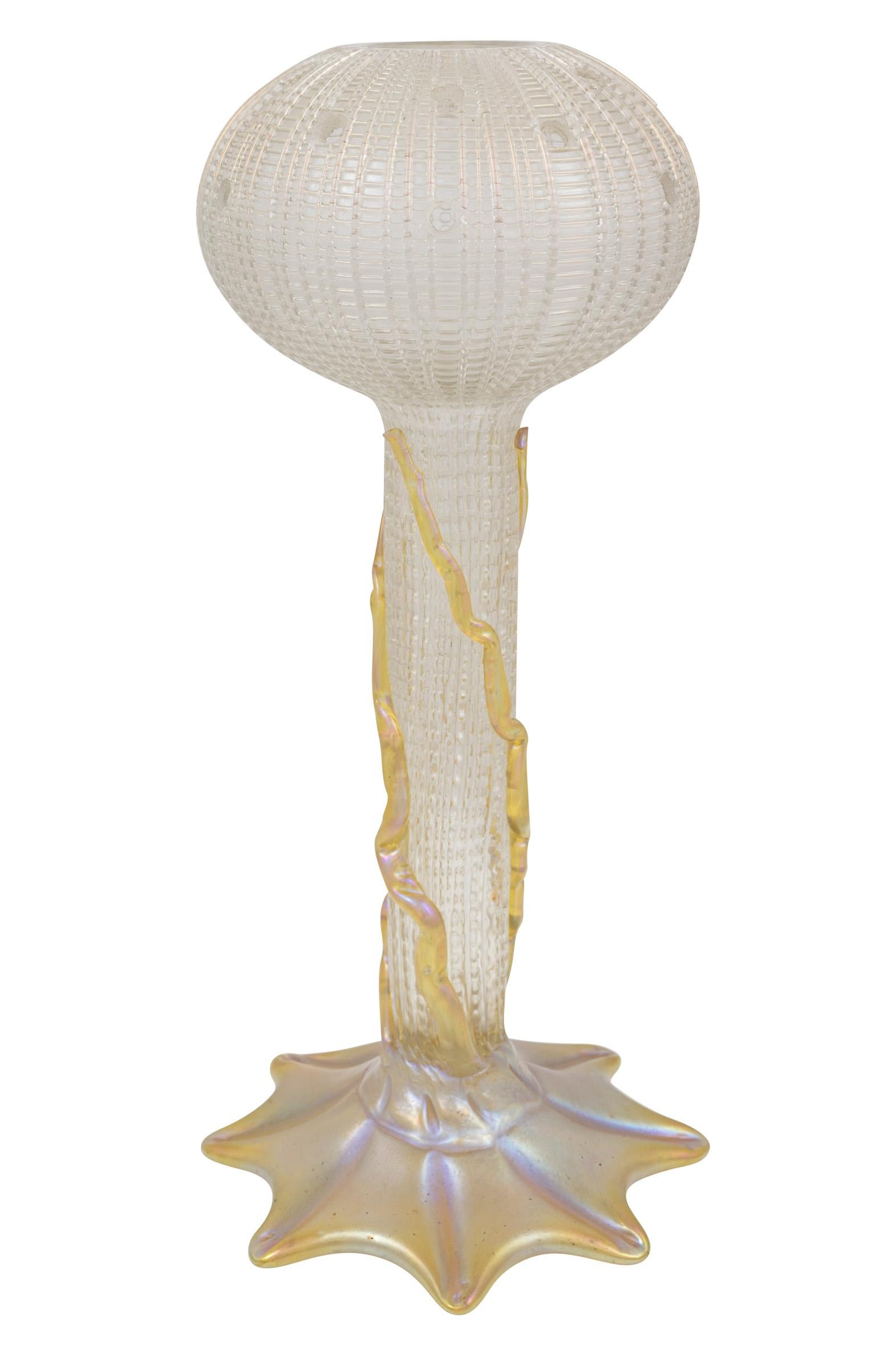 Jugendstil Glass Flower Vessel Adolf Beckert ca. 1905/6 Loetz Vase White Gold Art Nouveau For Sale