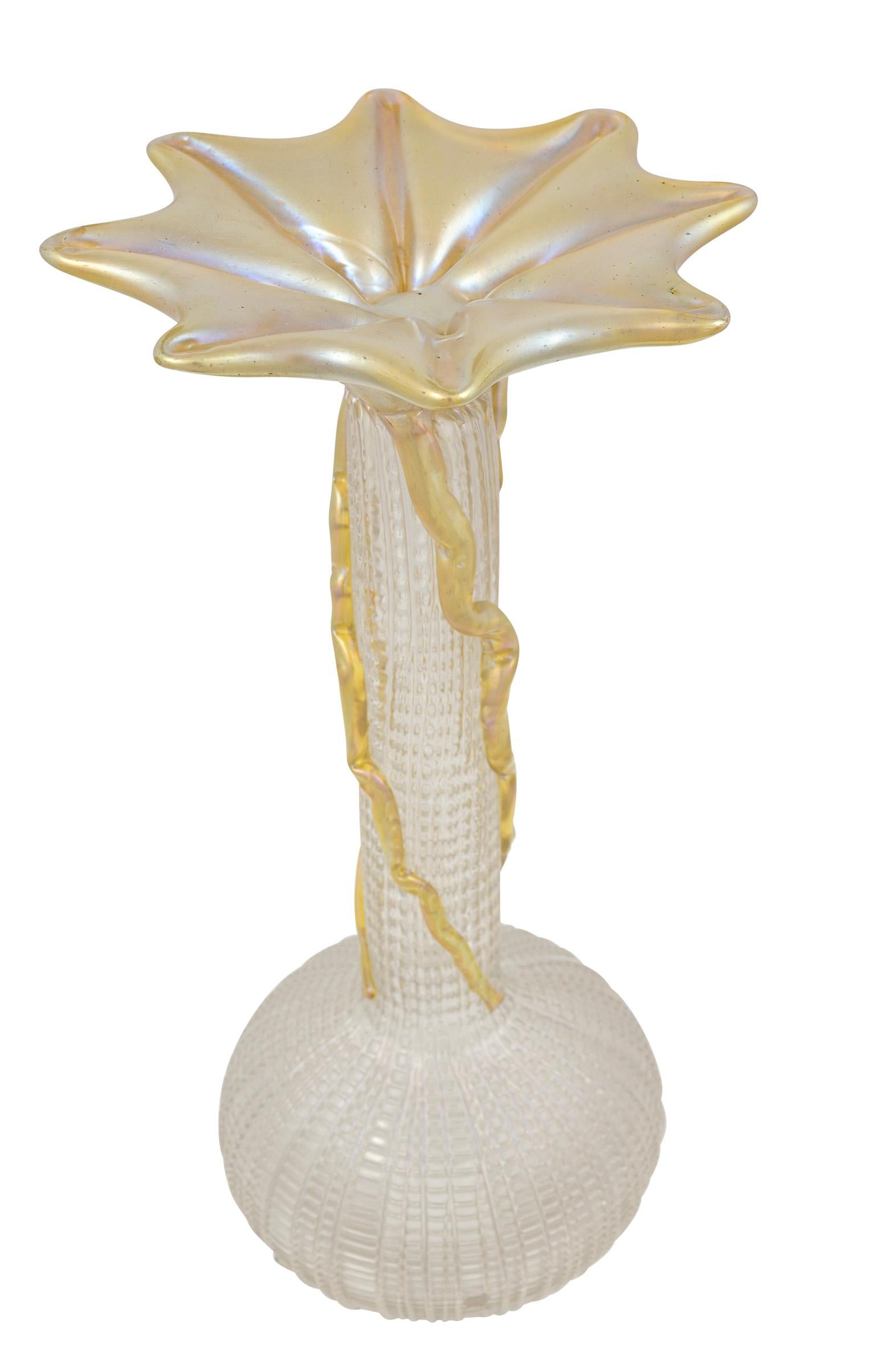 20th Century Glass Flower Vessel Adolf Beckert ca. 1905/6 Loetz Vase White Gold Art Nouveau For Sale