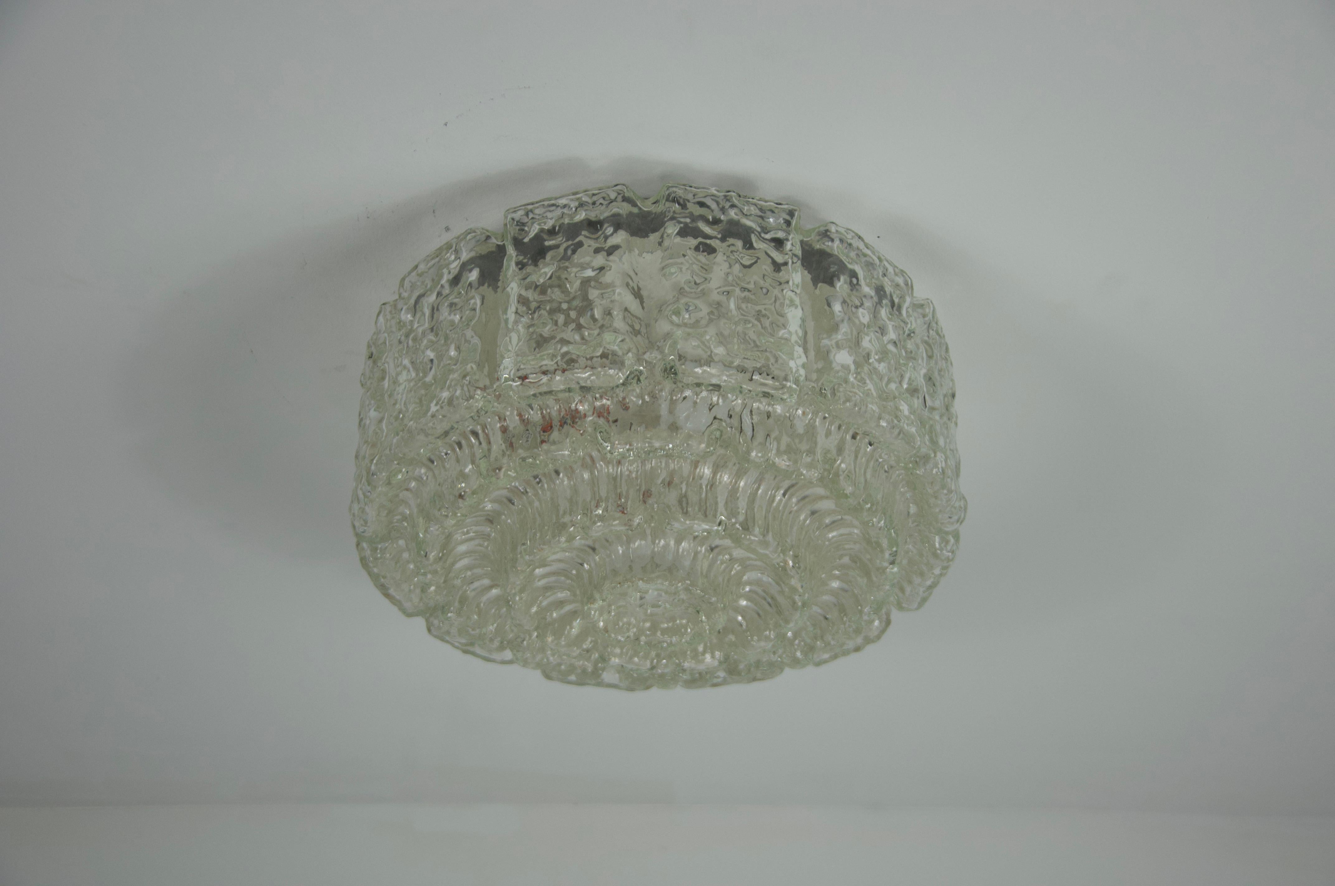 Mid-Century Modern Glass Flush Mount by Glashütte Limburg, Germany, 1960s For Sale