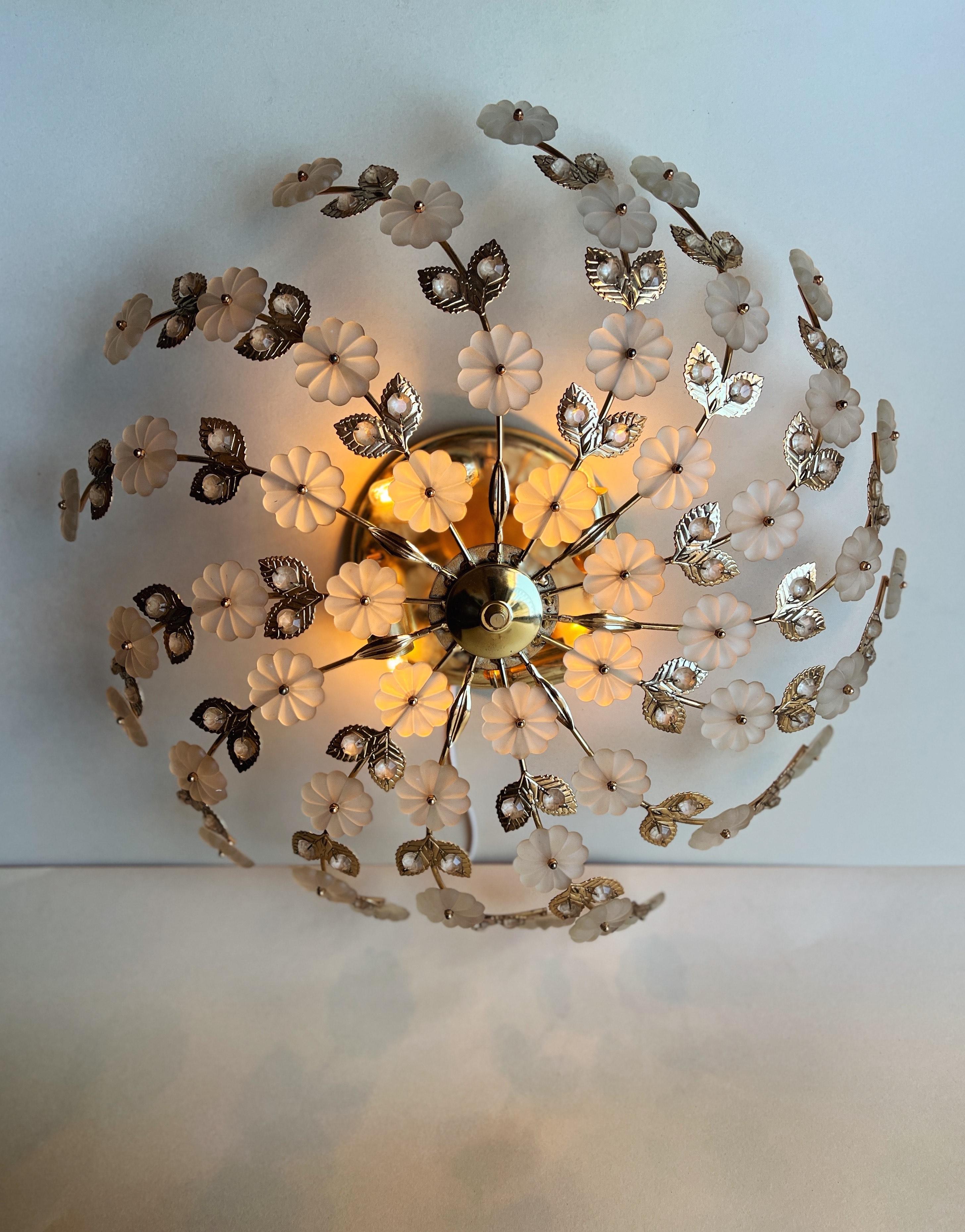 Glass Flush Mount Floral Pendant designed by Ernst Palme 1980s For Sale 1