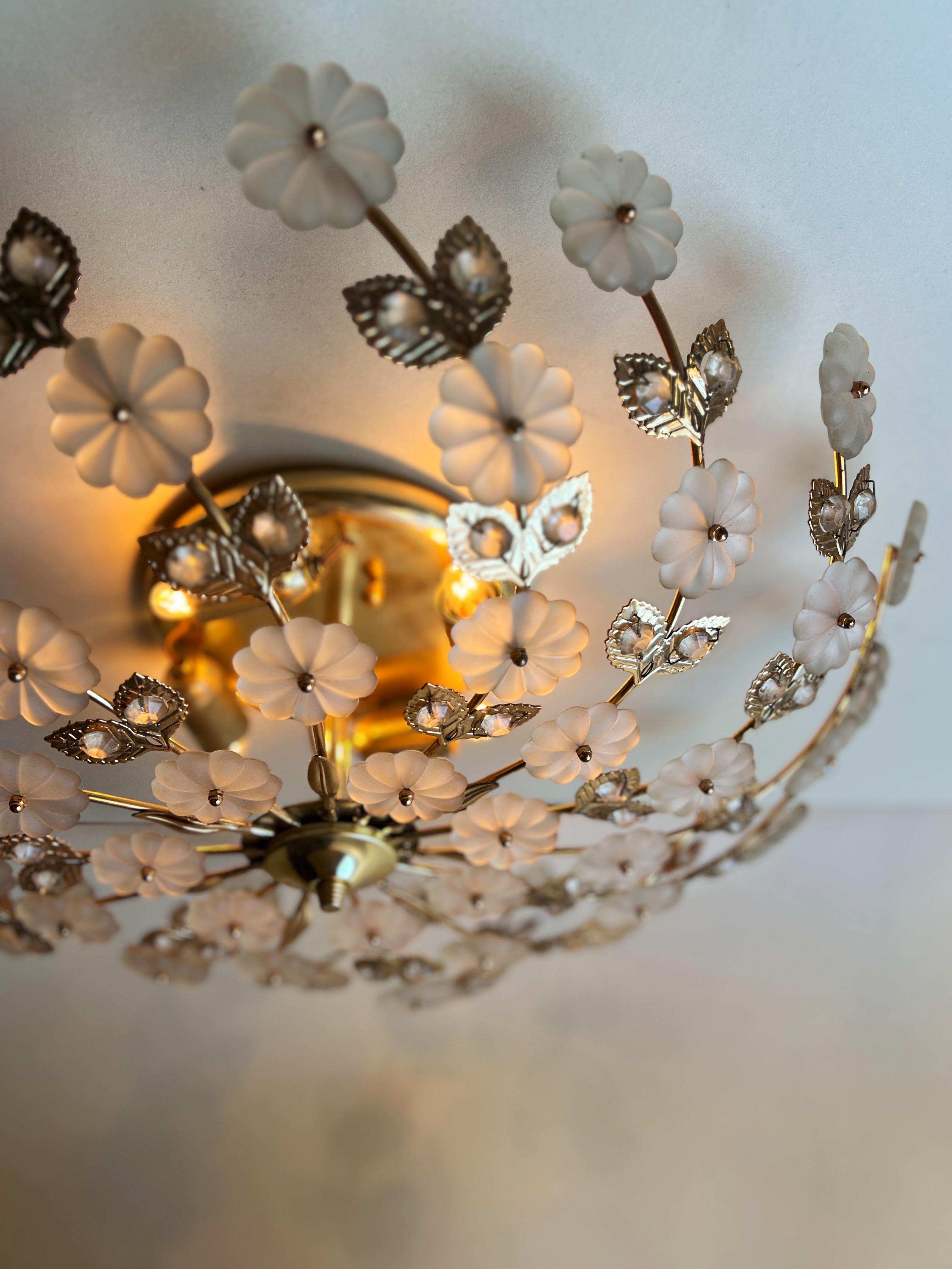 Glass Flush Mount Floral Pendant designed by Ernst Palme 1980s For Sale 2