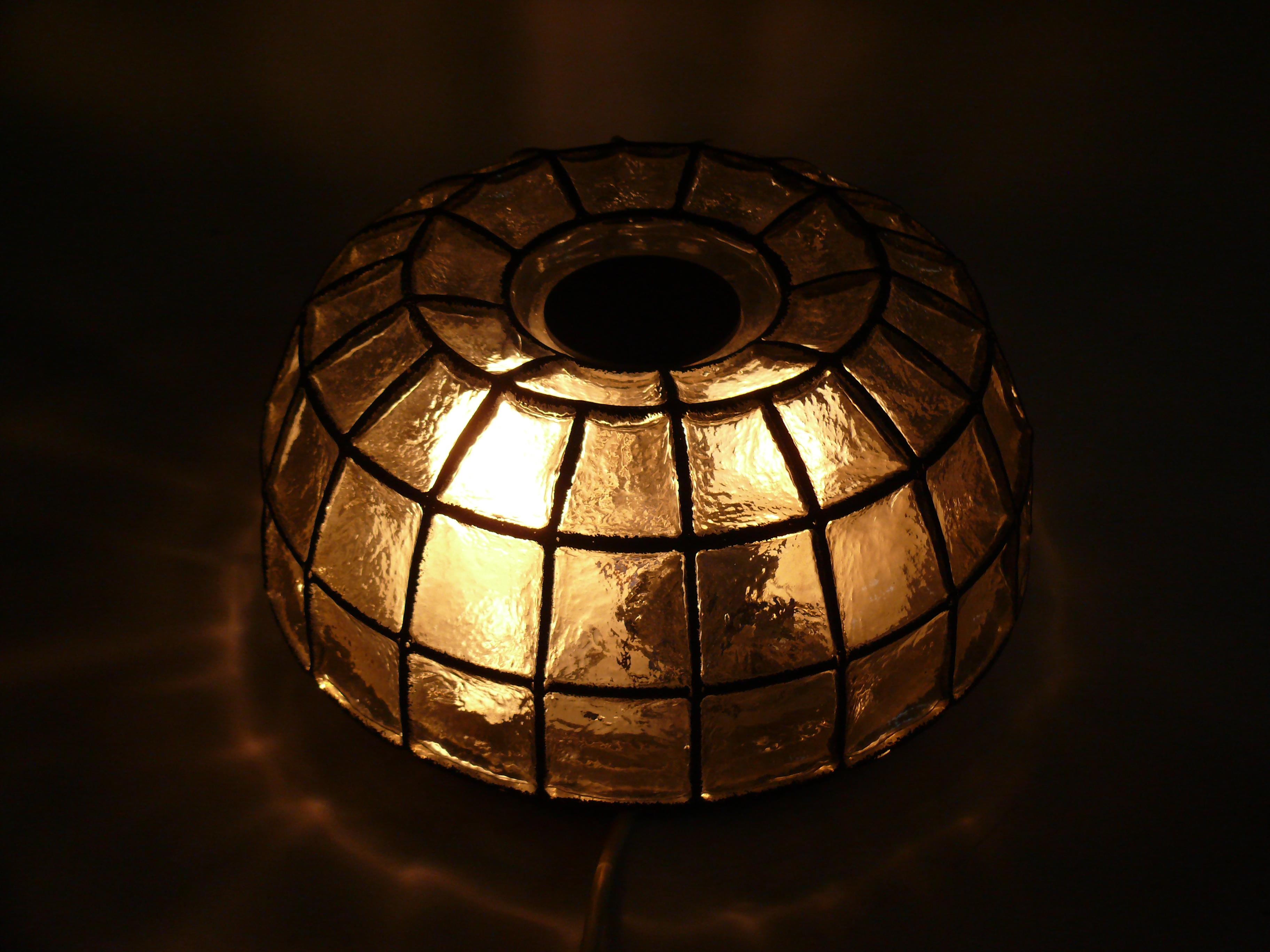 Late 20th Century Iron Ring Design Glass Wall or Ceiling Lamp from Glashütte Limburg, 1970s For Sale