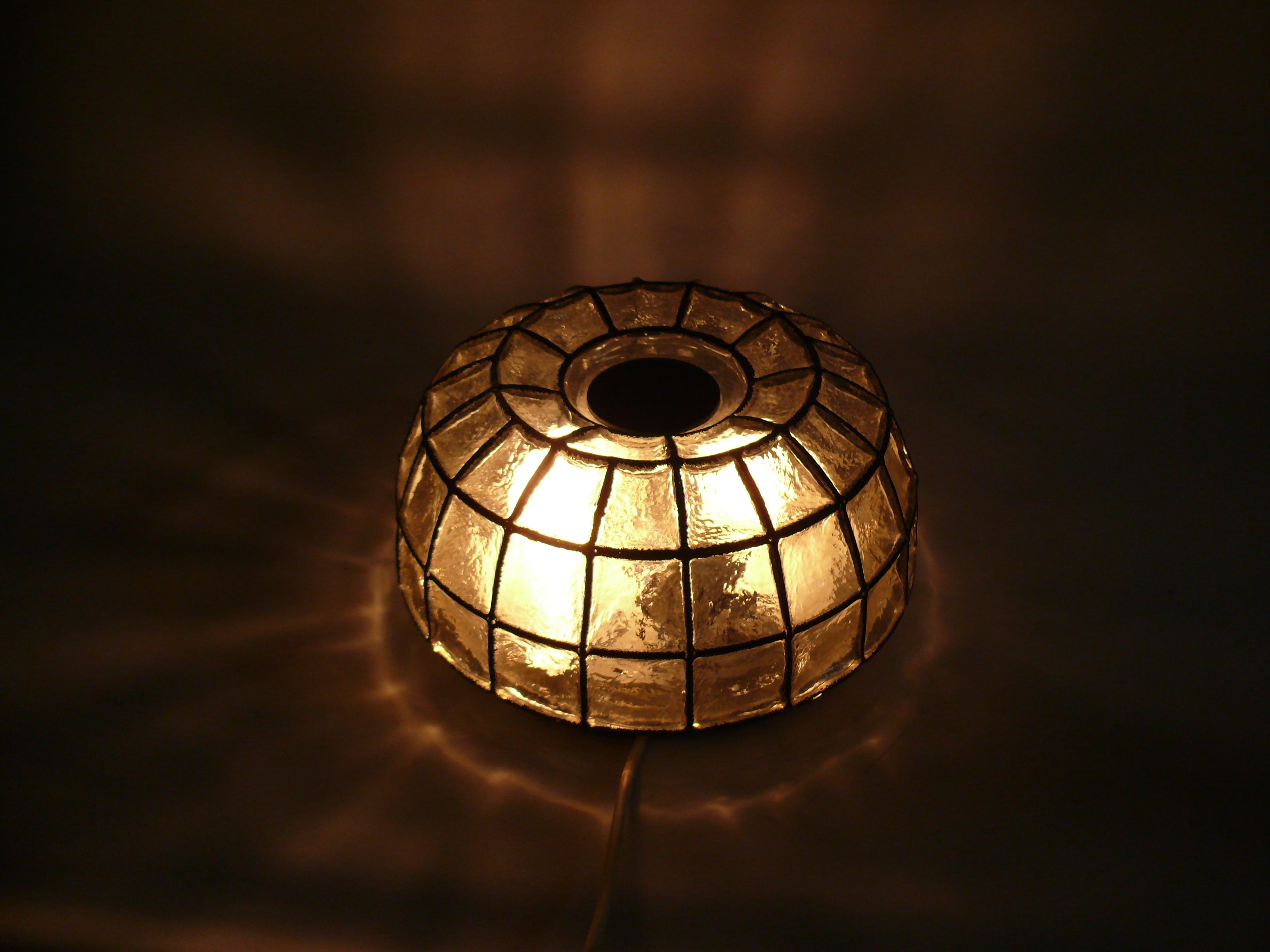Metal Iron Ring Design Glass Wall or Ceiling Lamp from Glashütte Limburg, 1970s For Sale