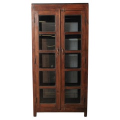 Glass-Front Wood Cabinet with Dual-Sided Doors