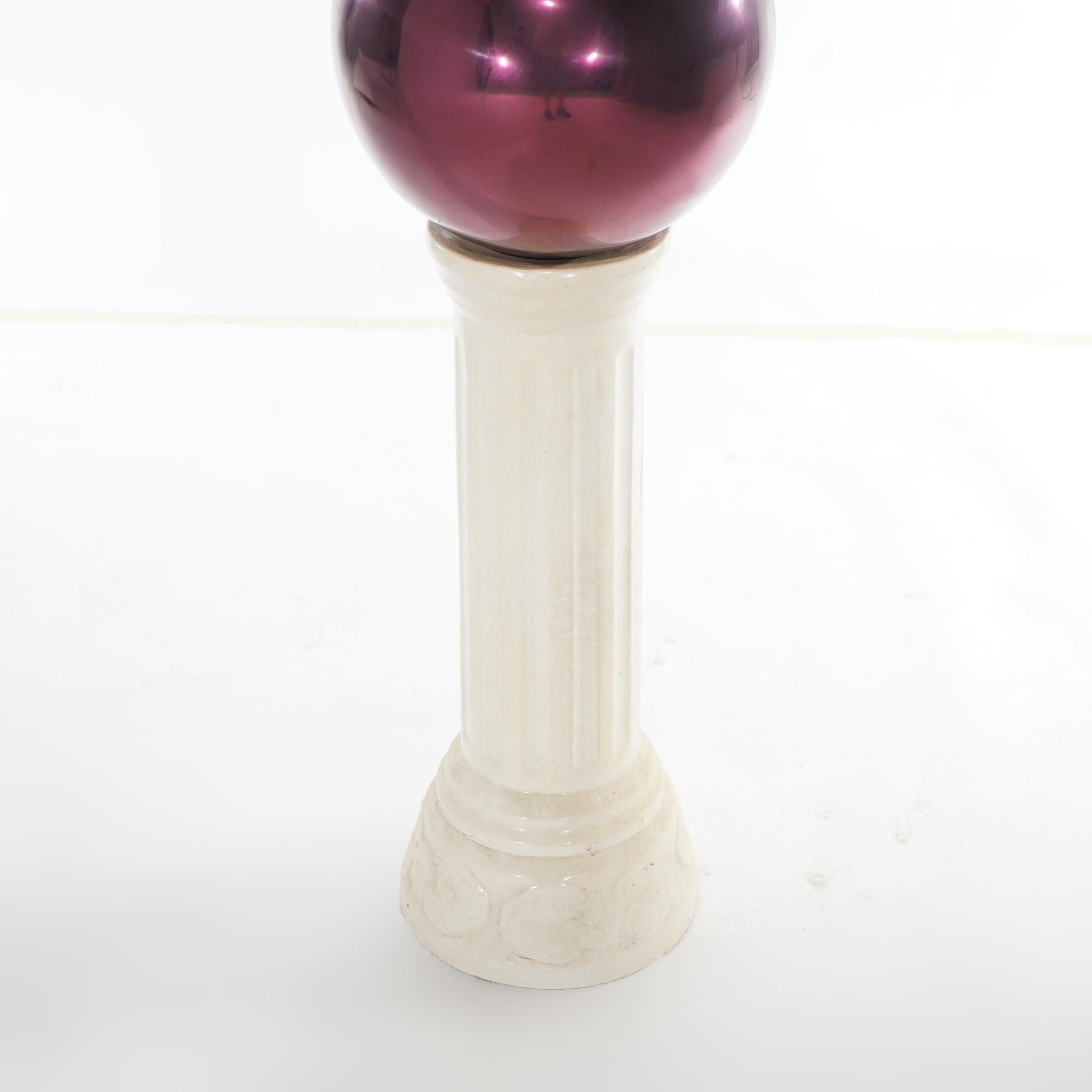Glass Garden Gazing Globe on Pottery Pedestal 20th C For Sale 1