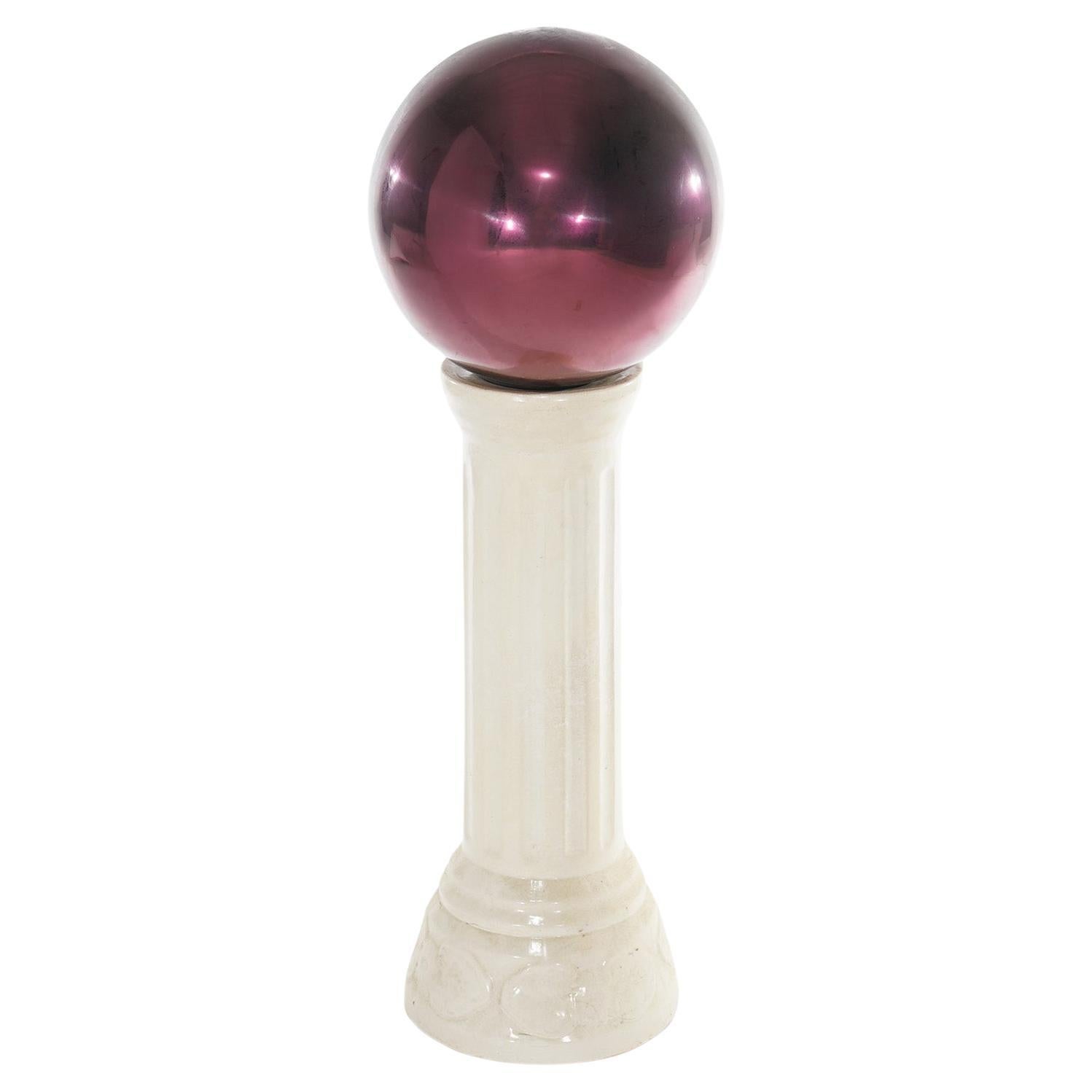 Glass Garden Gazing Globe on Pottery Pedestal 20thC For Sale