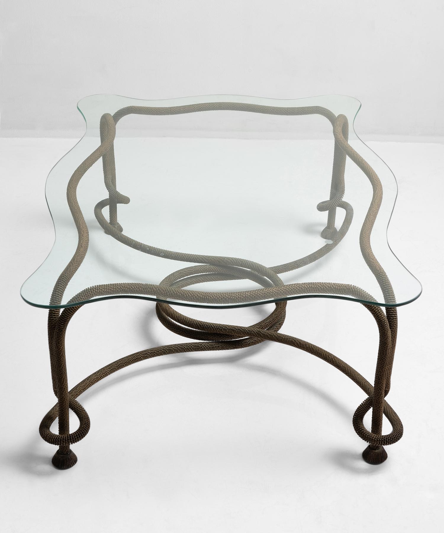 Glass and Gilded Metal Coffee Table by Emilio Rey, Spain, circa 1970 In Good Condition In Culver City, CA