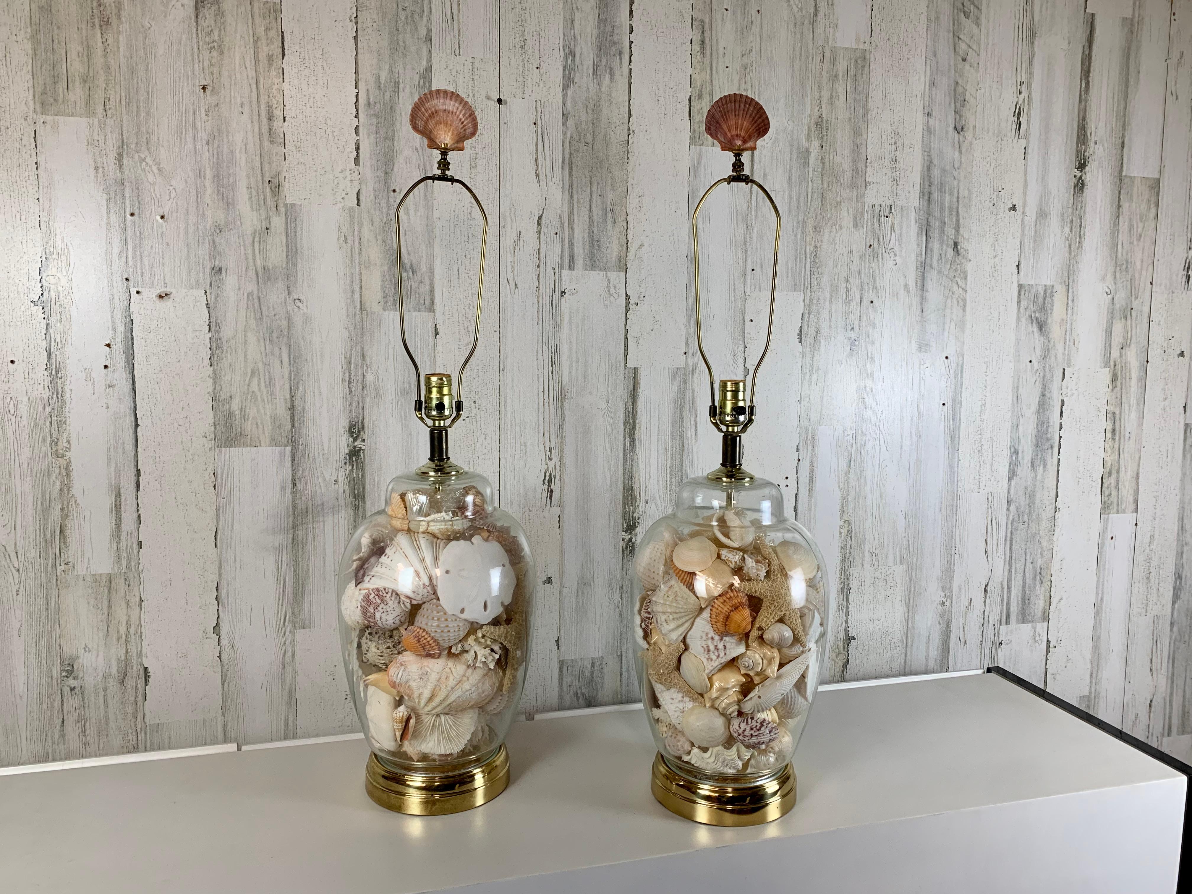 Glas Ingwer JAR Muschel gefüllt Tischlampen (Nordamerikanisch) im Angebot