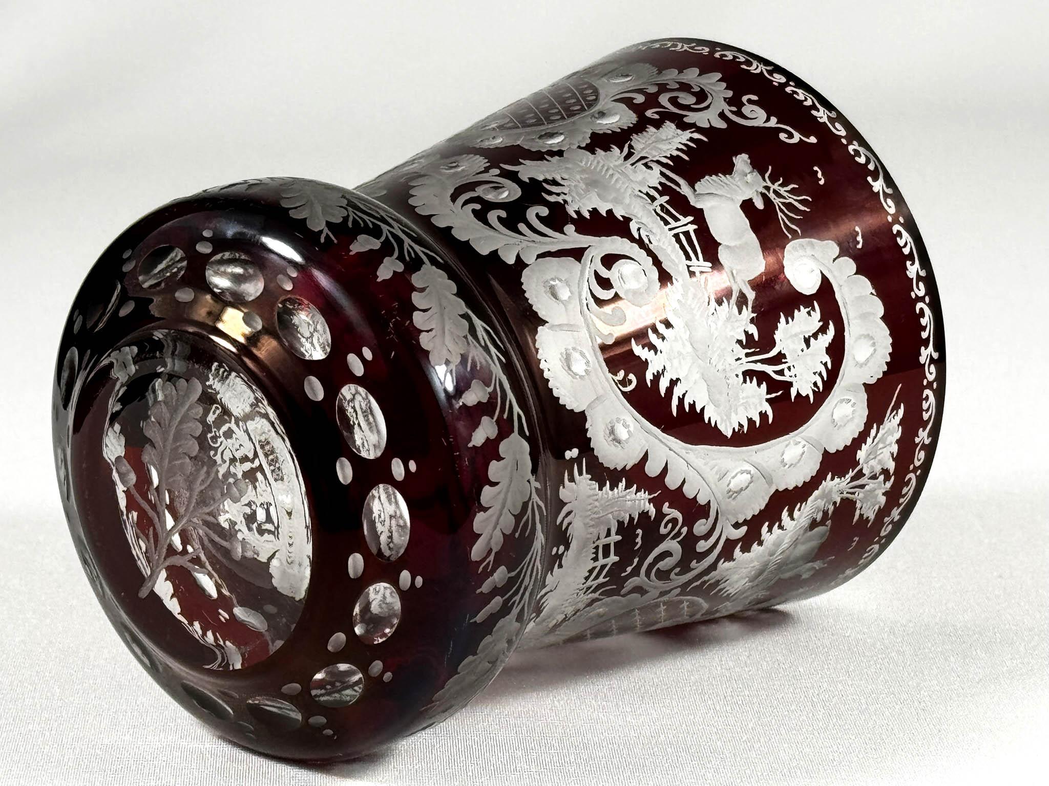 Gobelet Germann - Verre de Bohème - Rouge Lazure 20ème siècle en vente 4