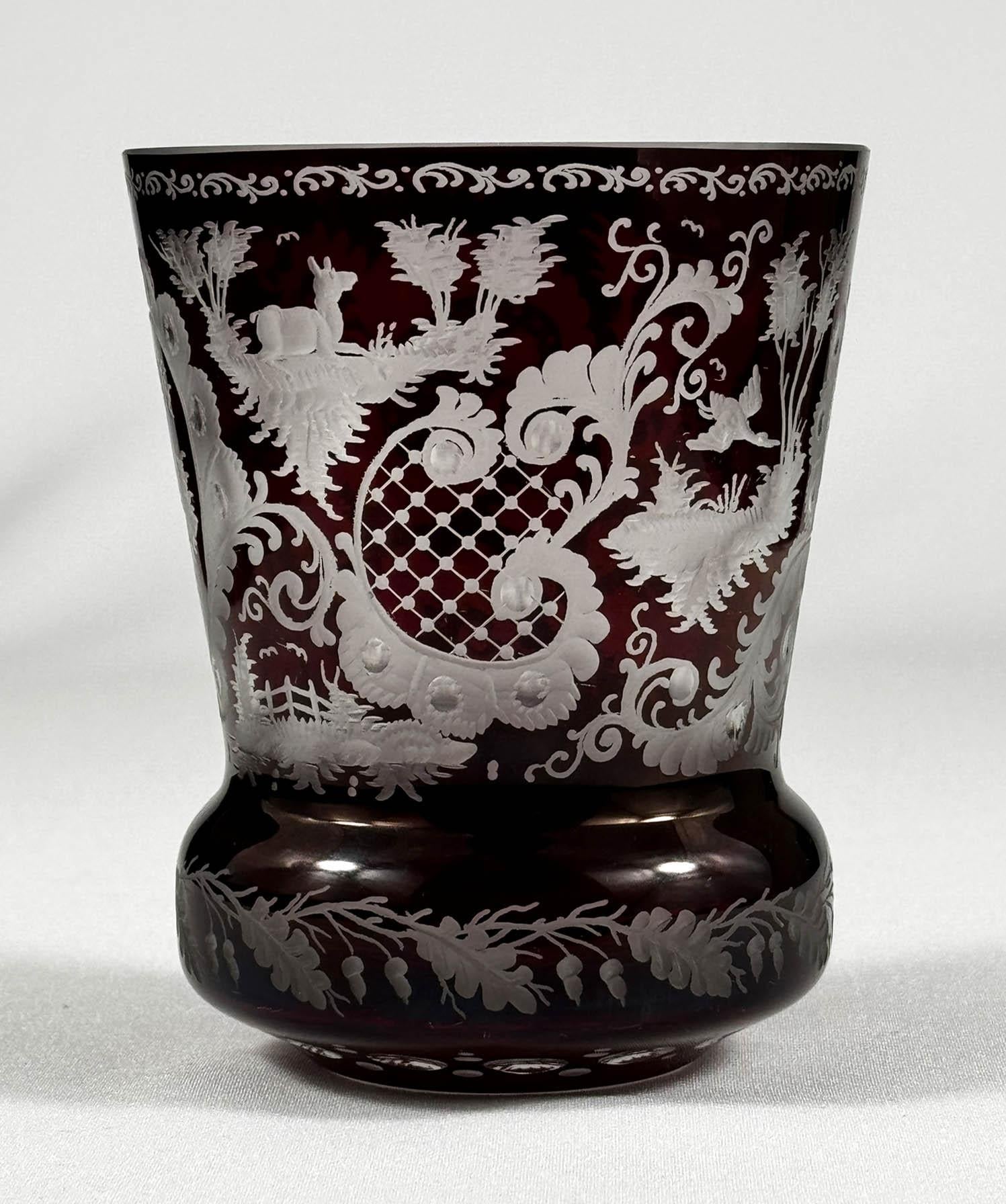 Biedermeier Gobelet Germann - Verre de Bohème - Rouge Lazure 20ème siècle en vente