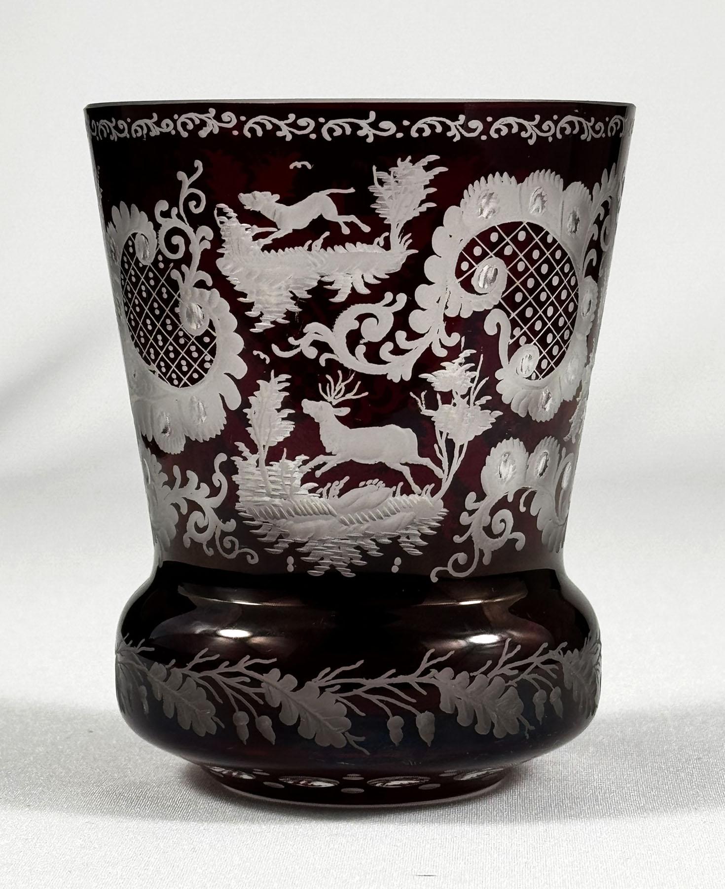 Fait main Gobelet Germann - Verre de Bohème - Rouge Lazure 20ème siècle en vente