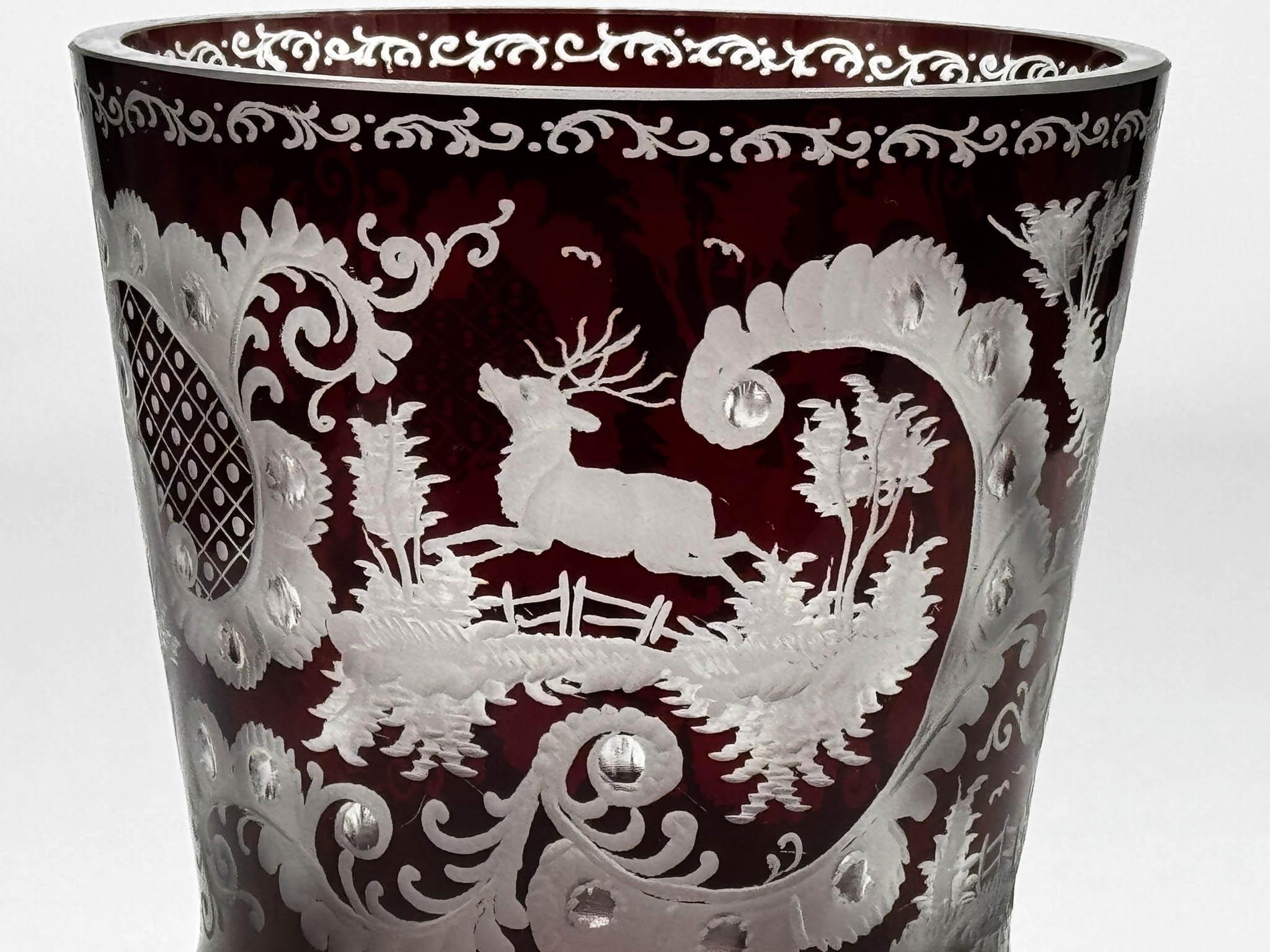 20ième siècle Gobelet Germann - Verre de Bohème - Rouge Lazure 20ème siècle en vente