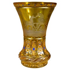 Glasglas, Goblet-gravierte Pferde, handbemalte Bohème-Glas, 19.-20. Jahrhundert, Glaskunst