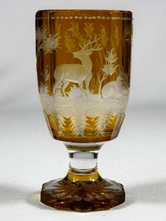 Glass goblet - Engraved hunting motif 20th century