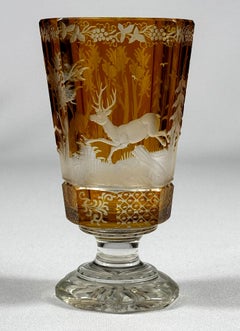 Glass goblet - Engraved hunting motif 20th century