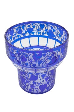 Verre gravure bleue à l'eau-forte de Hans Bolek, vers 1915