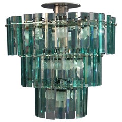 Glass Green Chandelier Italian Design Round Arteluce Ico Parisi 1964 Cromed