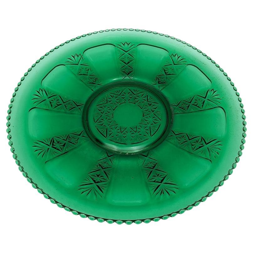Glass Green Plate, Poland, 1970s. For Sale