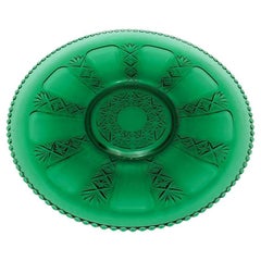 Vintage Glass Green Plate, Poland, 1970s.