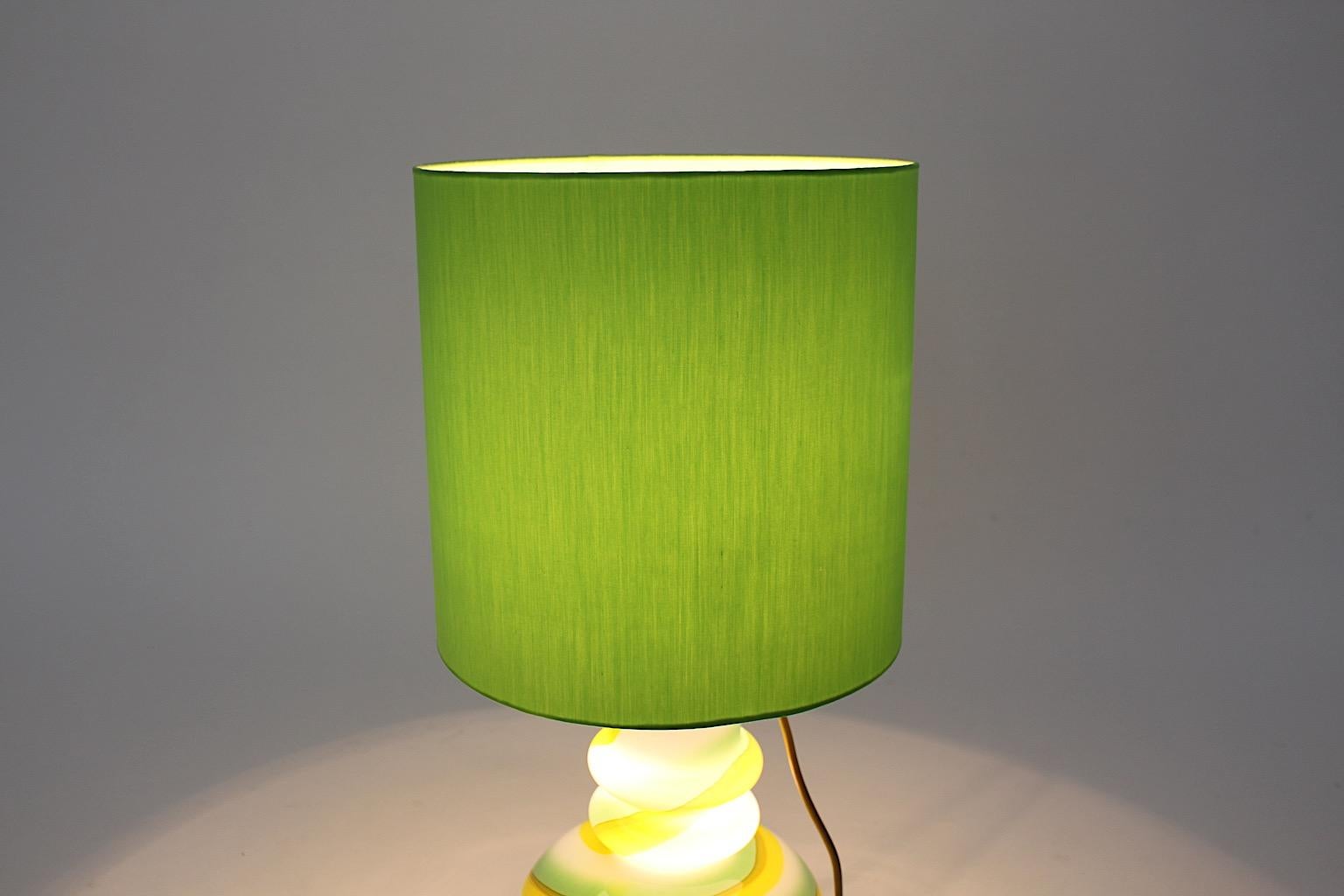 Mid-Century Modern Glass Green Yellow White Vintage Space Age Table Lamp, 1960s, Italy For Sale