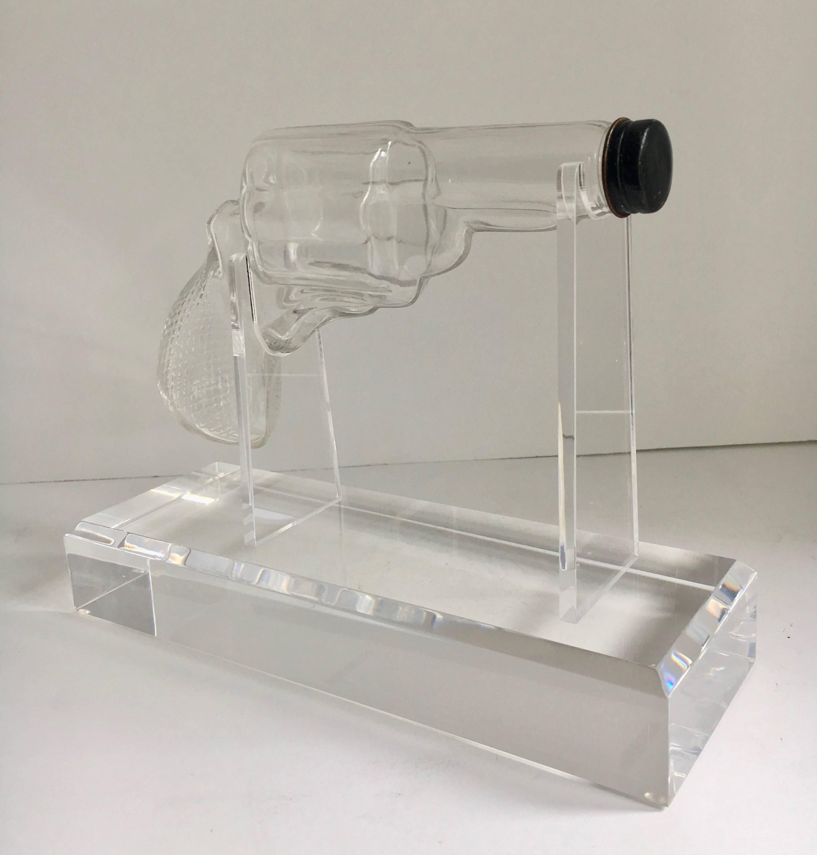 Glass gun on custom acrylic stand - a unique piece.. a vintage toy glass gun on custom acrylic stand... can be filled with anything from liquid to sprinkles!