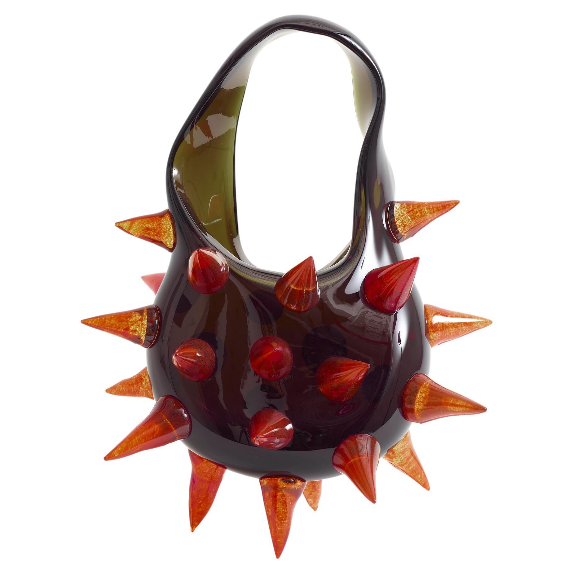 Glass Handbag with Red Spikes by Raiffe