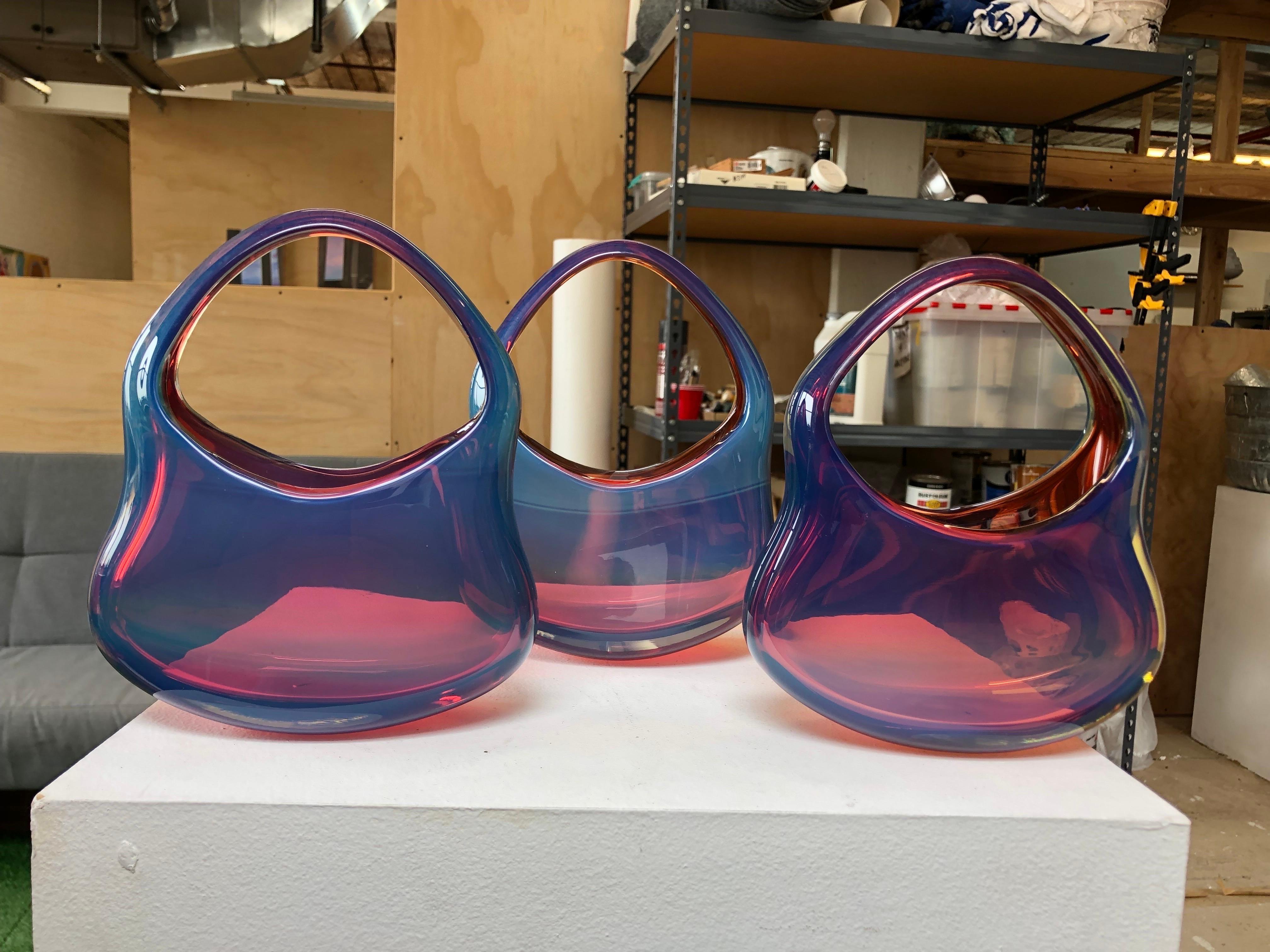 Glass Handbag with Shipibo Blue to Ruby Fade by Raiffe In New Condition In Brooklyn, NY