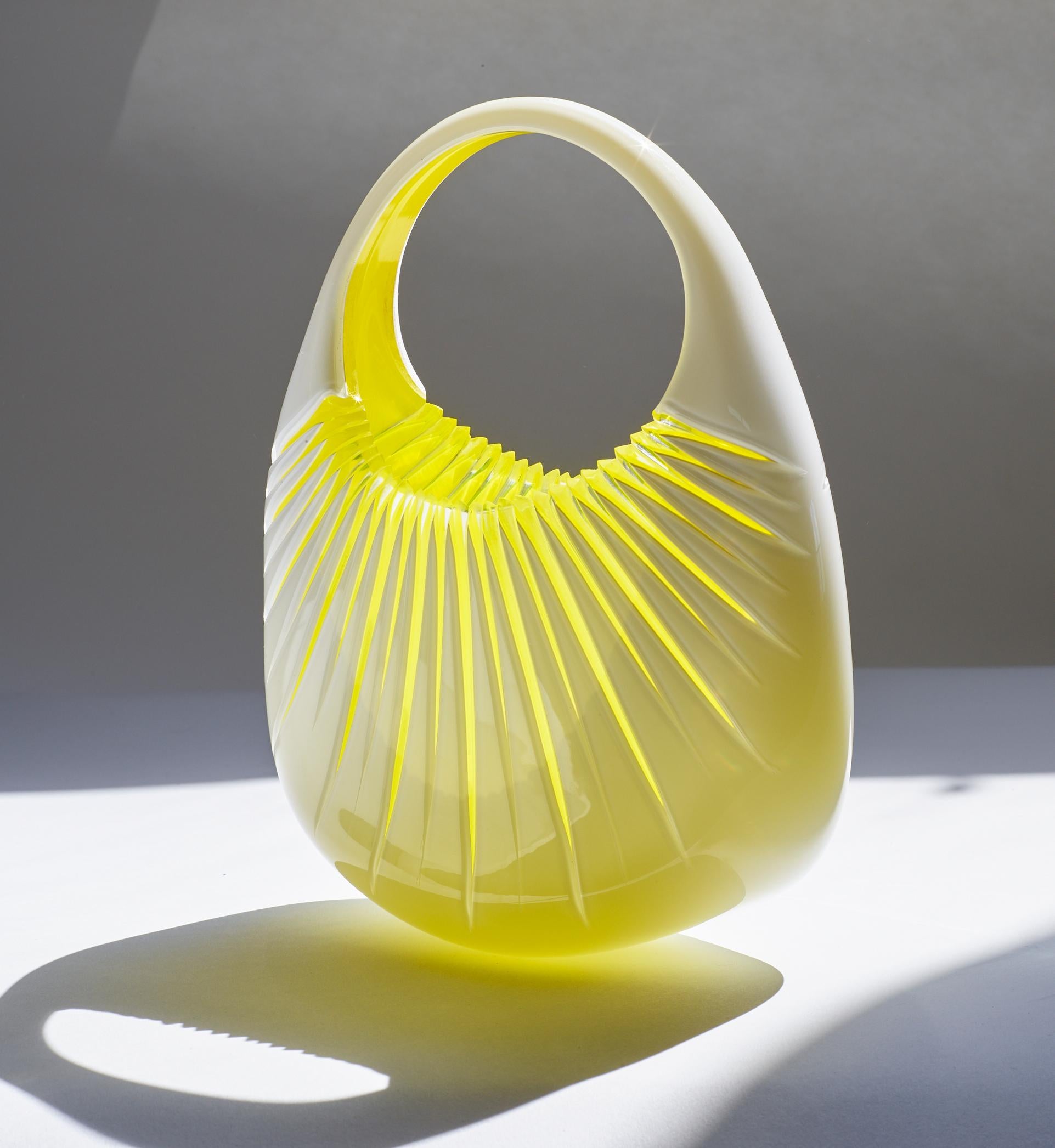 Other Glass Handbag with Yellow and White Engraved Sunburst by Raiffe