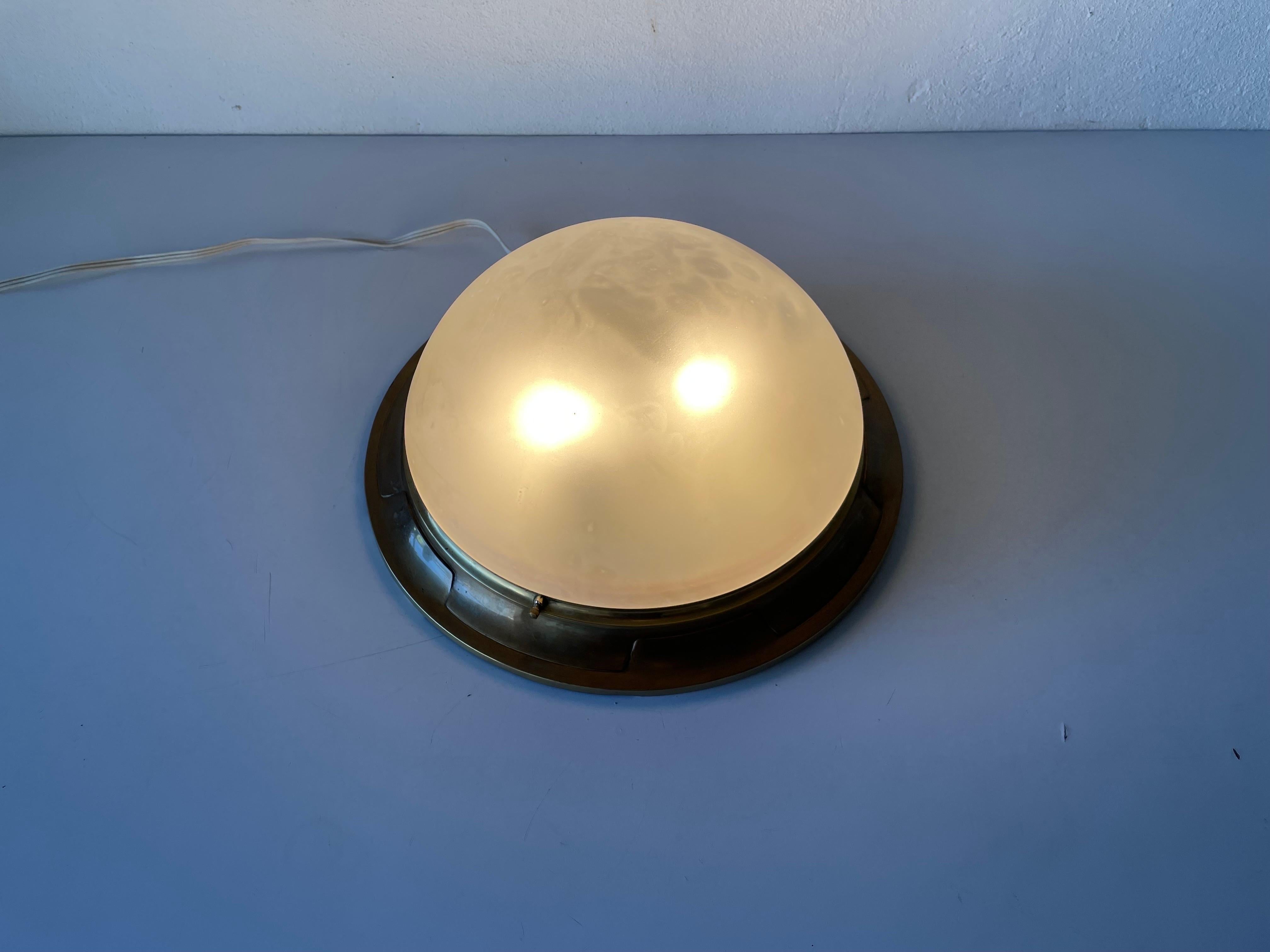 Glass & Heavy Brass Base Ceiling or Wall Lamp by Mod Dep Lamp Art, 1960s, Italy For Sale 4