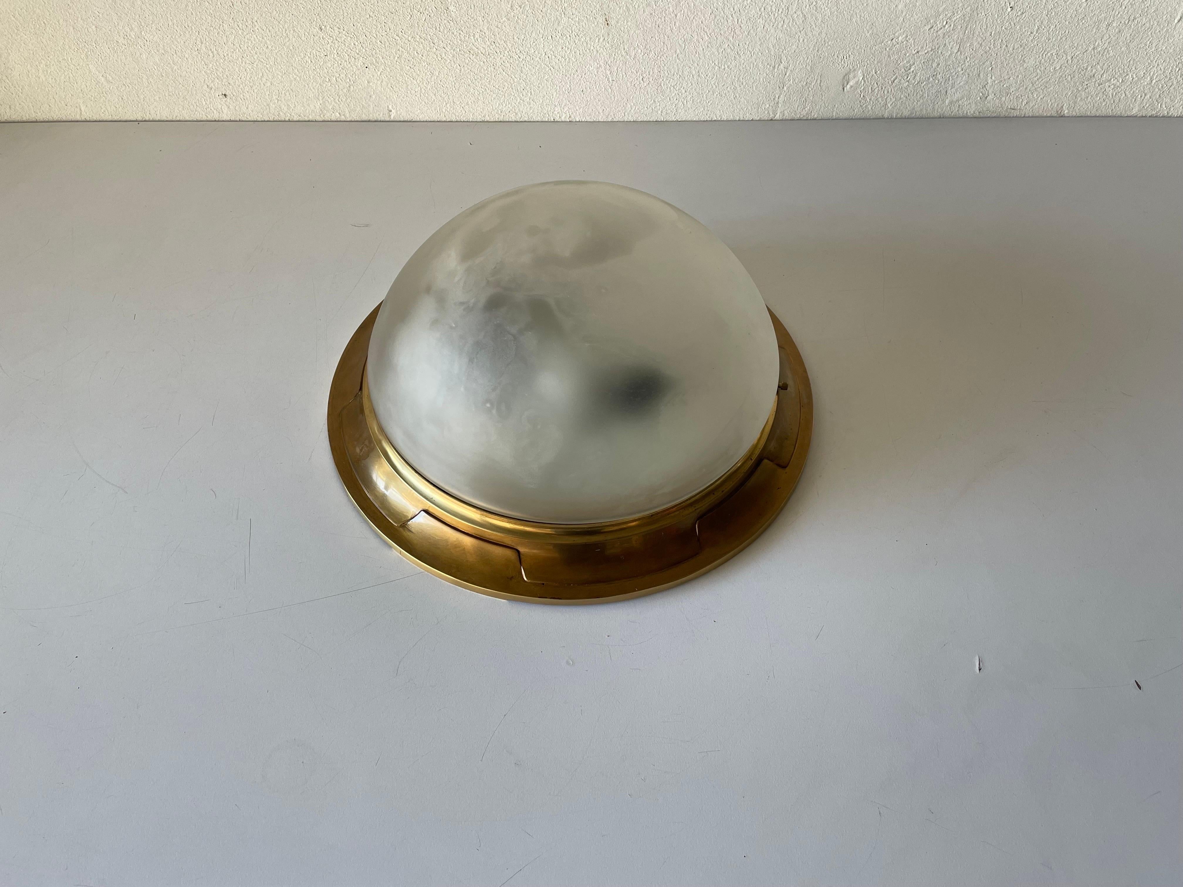 Mid-Century Modern Glass & Heavy Brass Base Ceiling or Wall Lamp by Mod Dep Lamp Art, 1960s, Italy For Sale