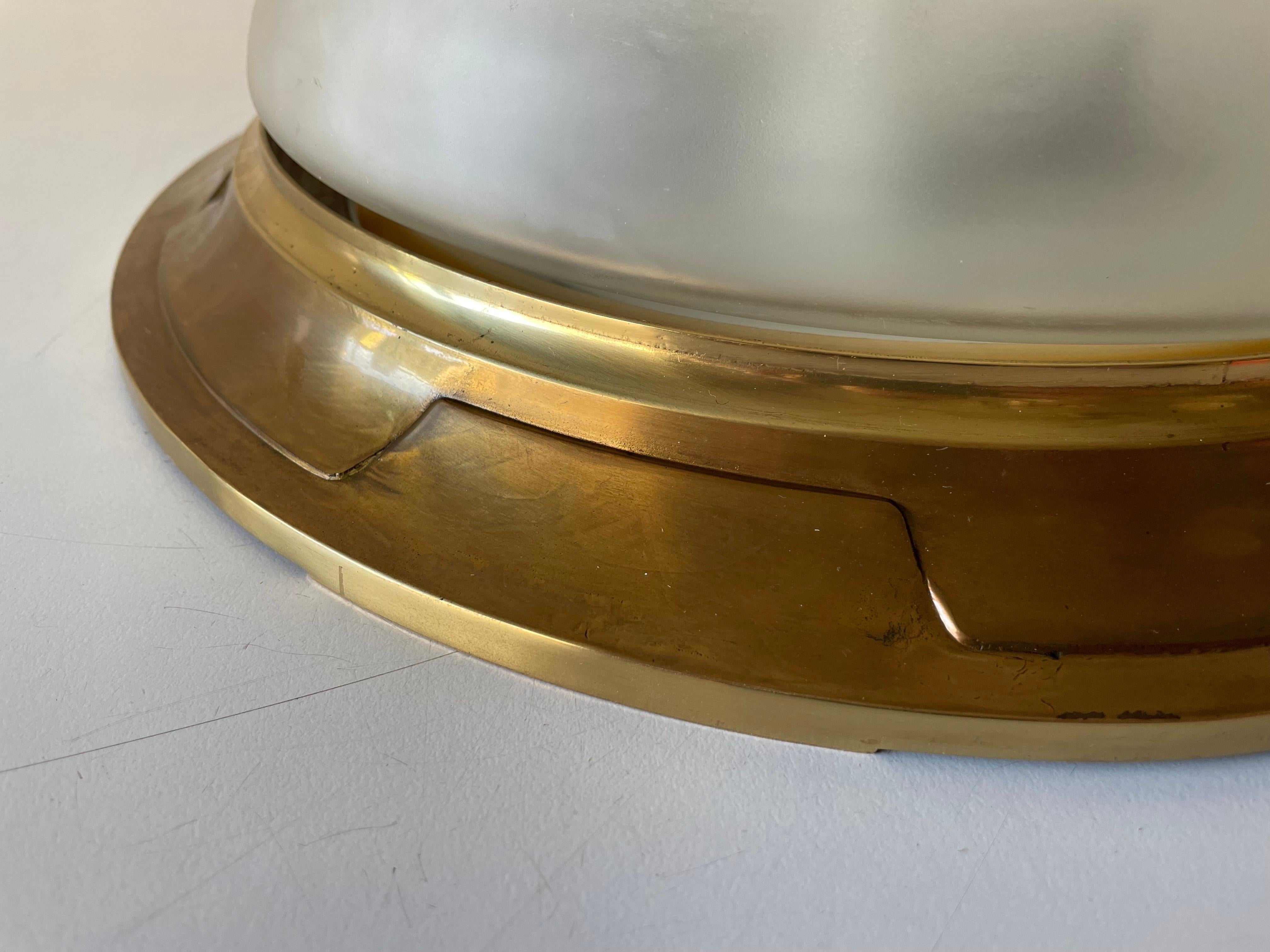 Glass & Heavy Brass Base Ceiling or Wall Lamp by Mod Dep Lamp Art, 1960s, Italy In Excellent Condition For Sale In Hagenbach, DE