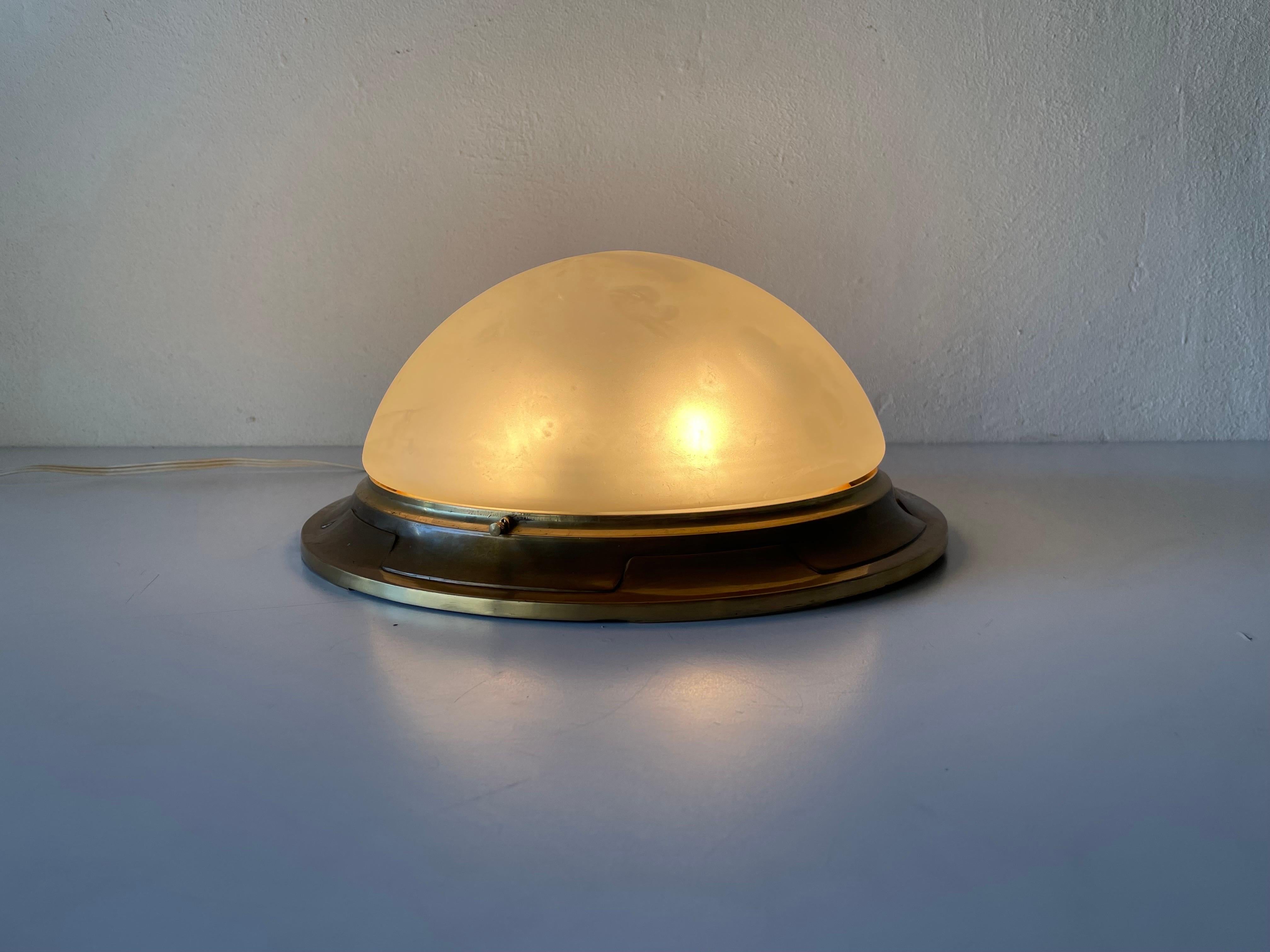 Glass & Heavy Brass Base Ceiling or Wall Lamp by Mod Dep Lamp Art, 1960s, Italy For Sale 1