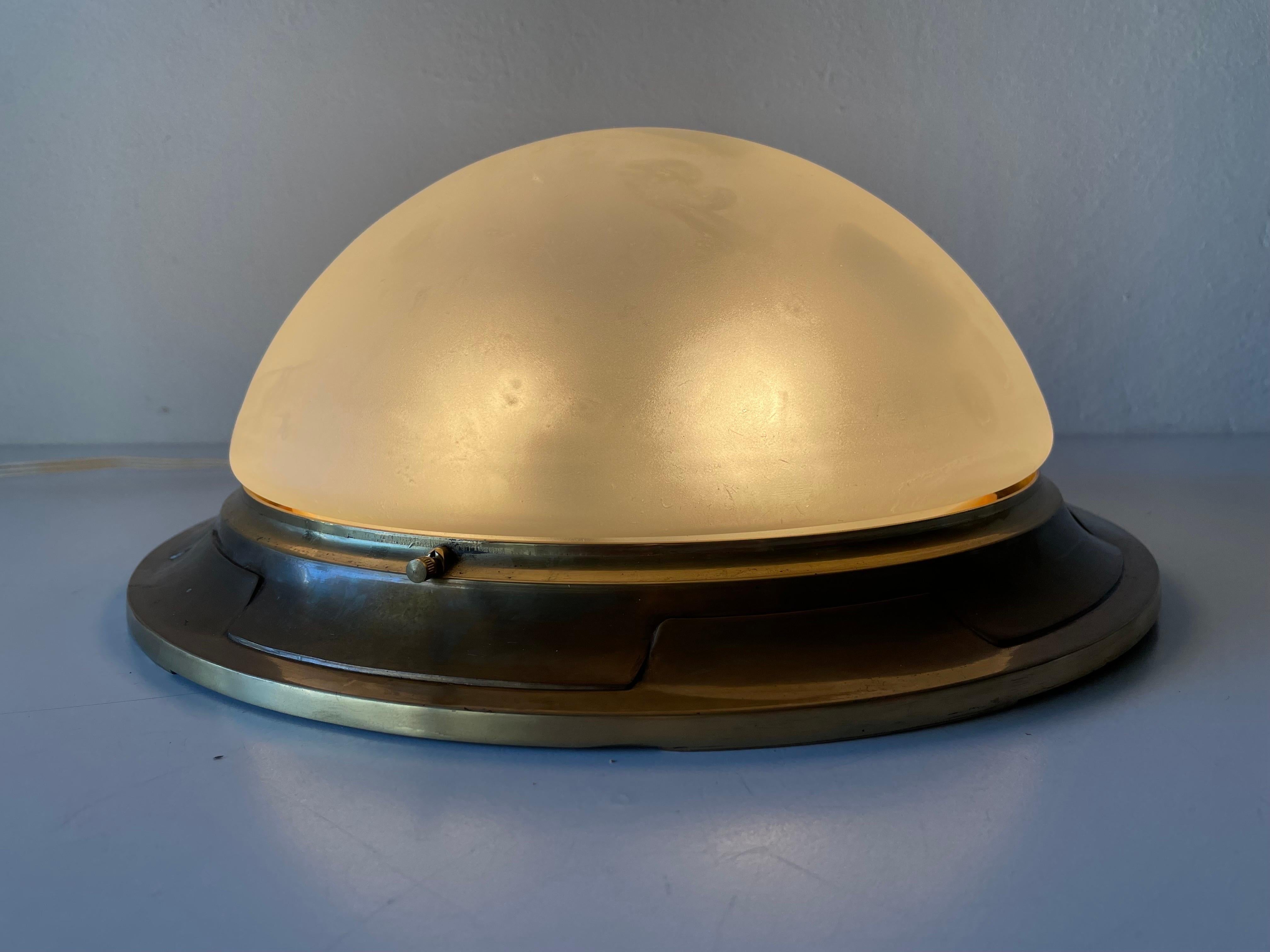 Glass & Heavy Brass Base Ceiling or Wall Lamp by Mod Dep Lamp Art, 1960s, Italy For Sale 2