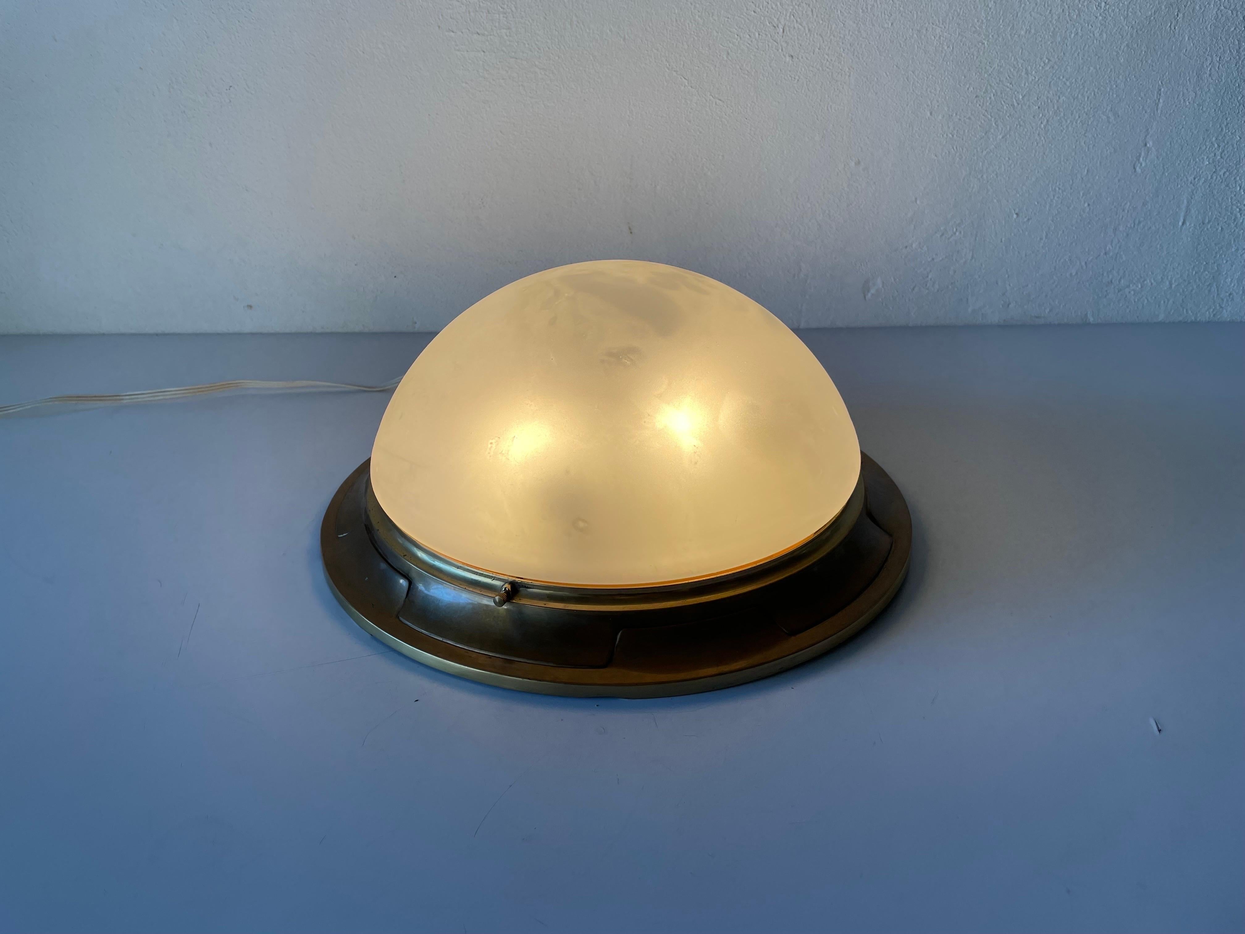 Glass & Heavy Brass Base Ceiling or Wall Lamp by Mod Dep Lamp Art, 1960s, Italy For Sale 3