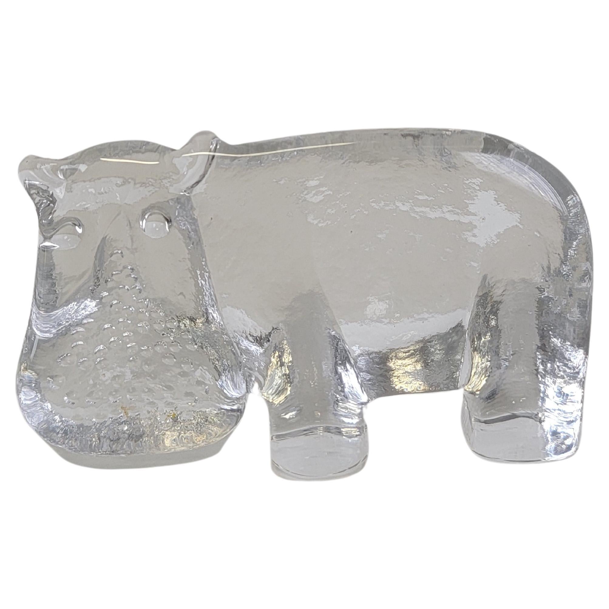 Glass hippopotamus by Bertil Vallien for Kosta Boda. Vallien created a zoo animal series for Kosta Boda in 1975 which was called the “Boda Zoo”. It featured zoo animals such as lions, hippopotamus, rhino, giraffe, horse, tiger, and more. The zoo