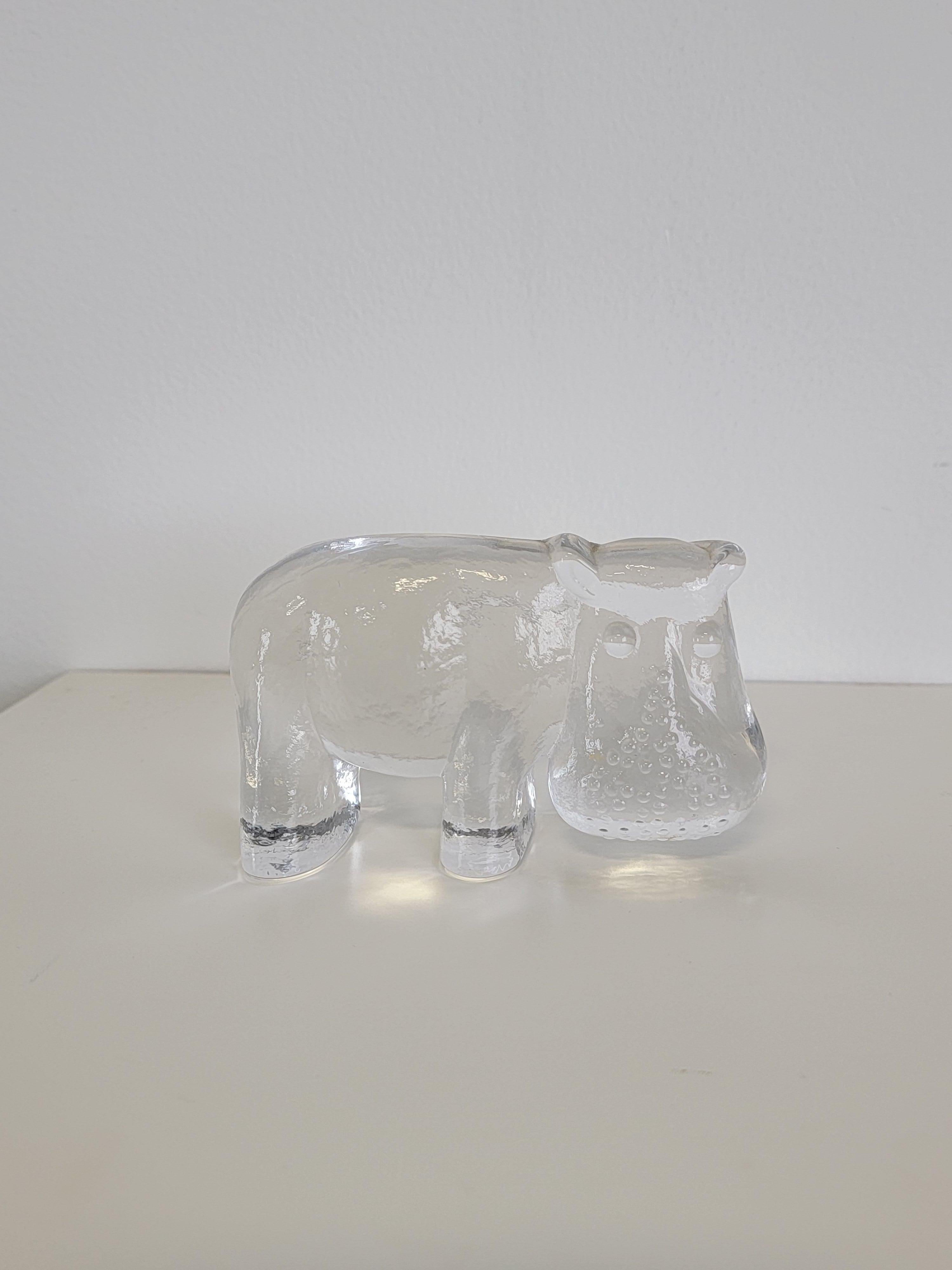 Swedish Glass Hippopotamus Paperweight By Bertil Vallien For Kosta Boda  For Sale
