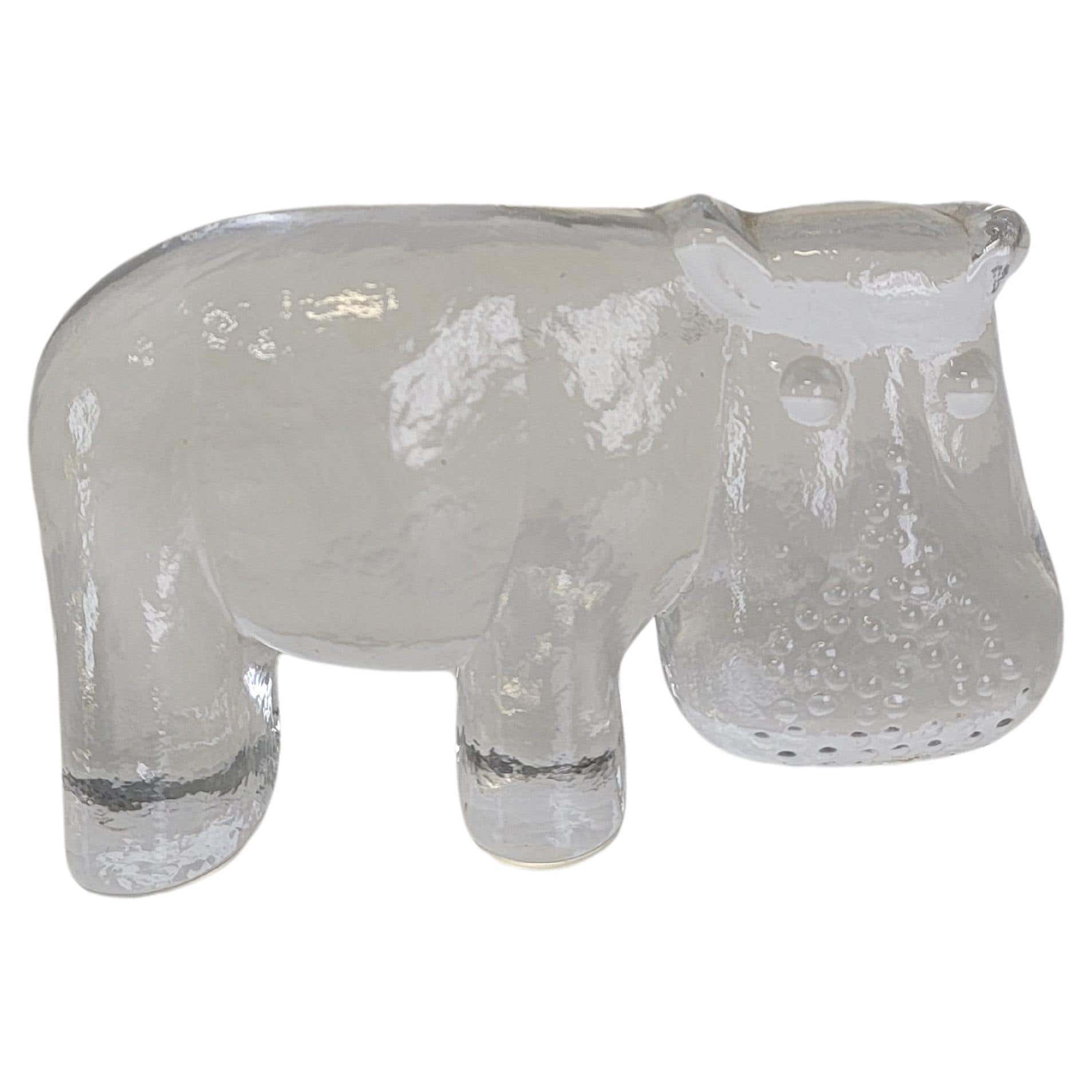 Glass Hippopotamus Paperweight By Bertil Vallien For Kosta Boda 