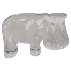 Vintage Glass Hippopotamus Paperweight By Bertil Vallien For Kosta Boda 