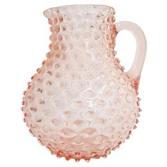 Antique Glass Hobnail Jug in Pink by Empoli Italy