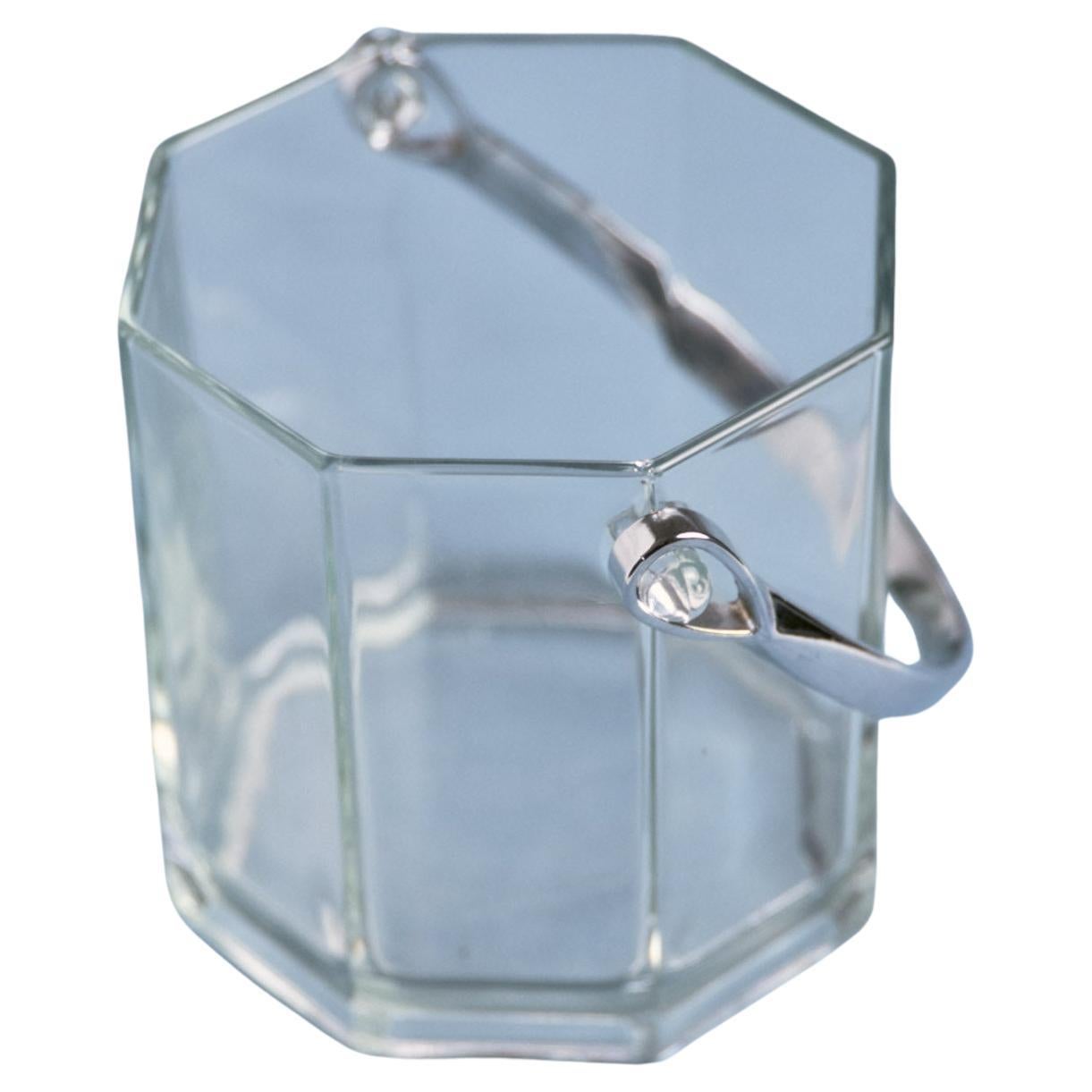 Glass ice bucket with metal handle, 1970s