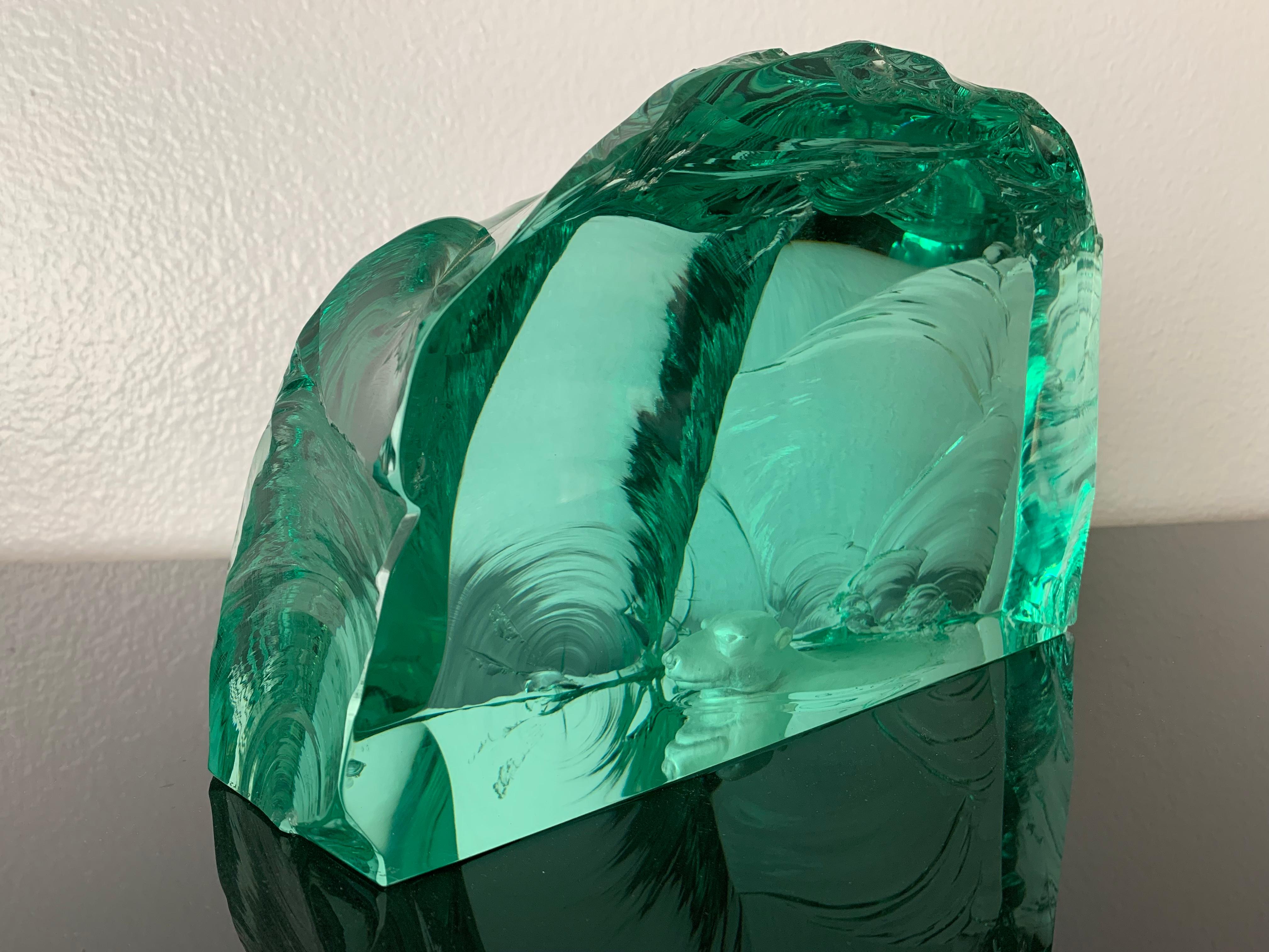 Glass iceberg polar bear sculpture in the style of Max Ingrand