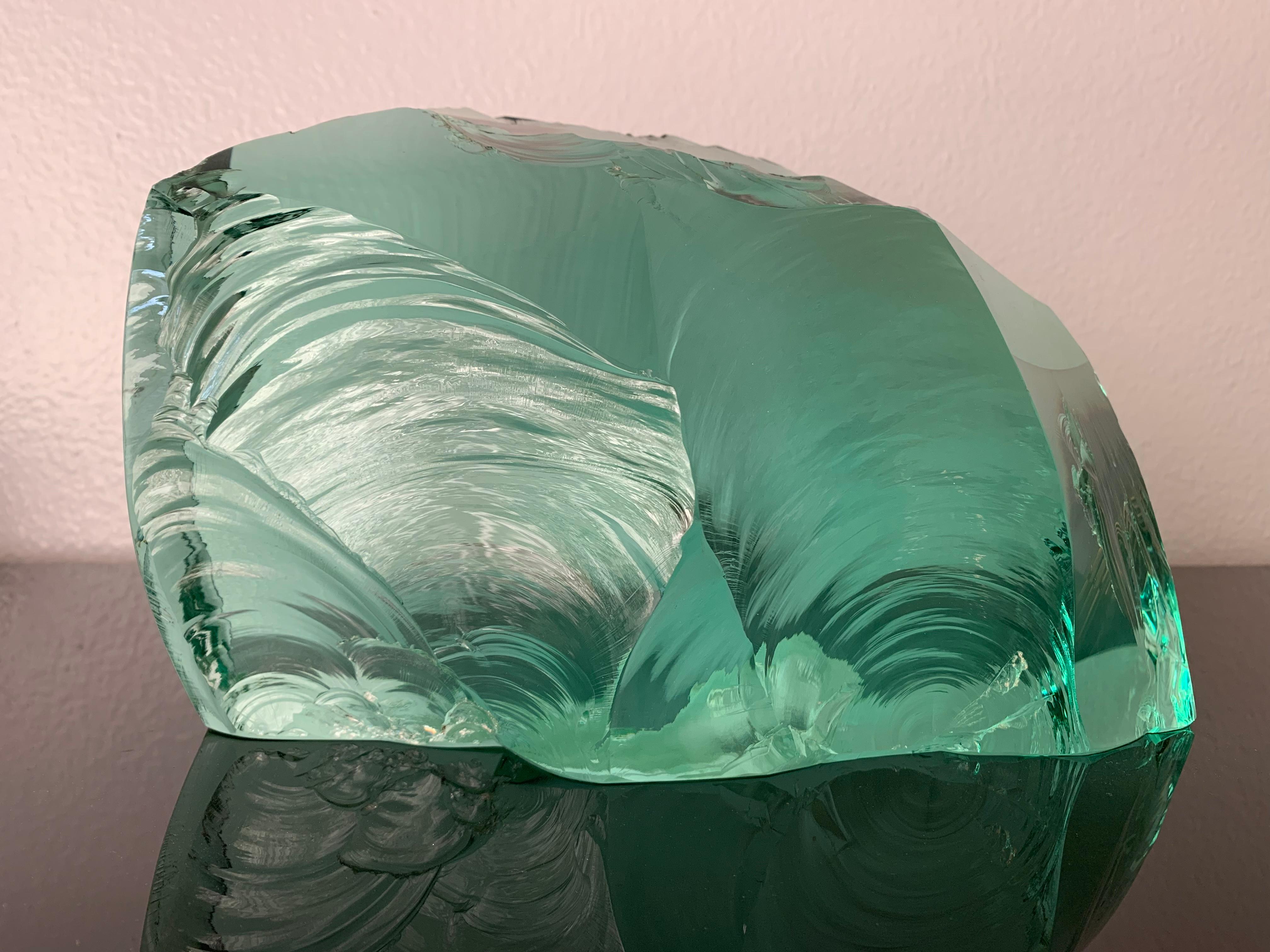 Hand-Carved Glass Iceberg Polar Bear Sculpture