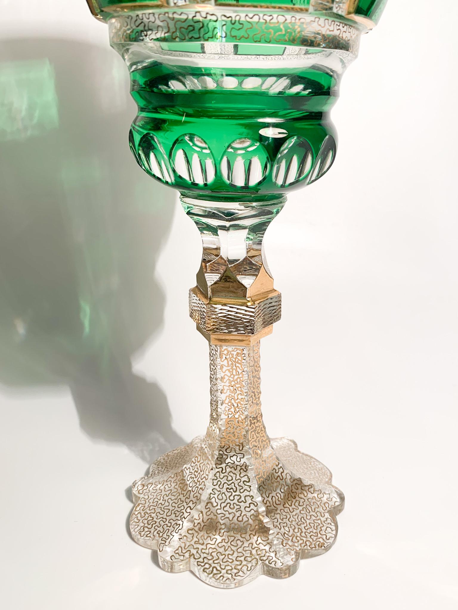 German Glass in Green Biedermeier Crystal and Pure Gold from the 1950s
