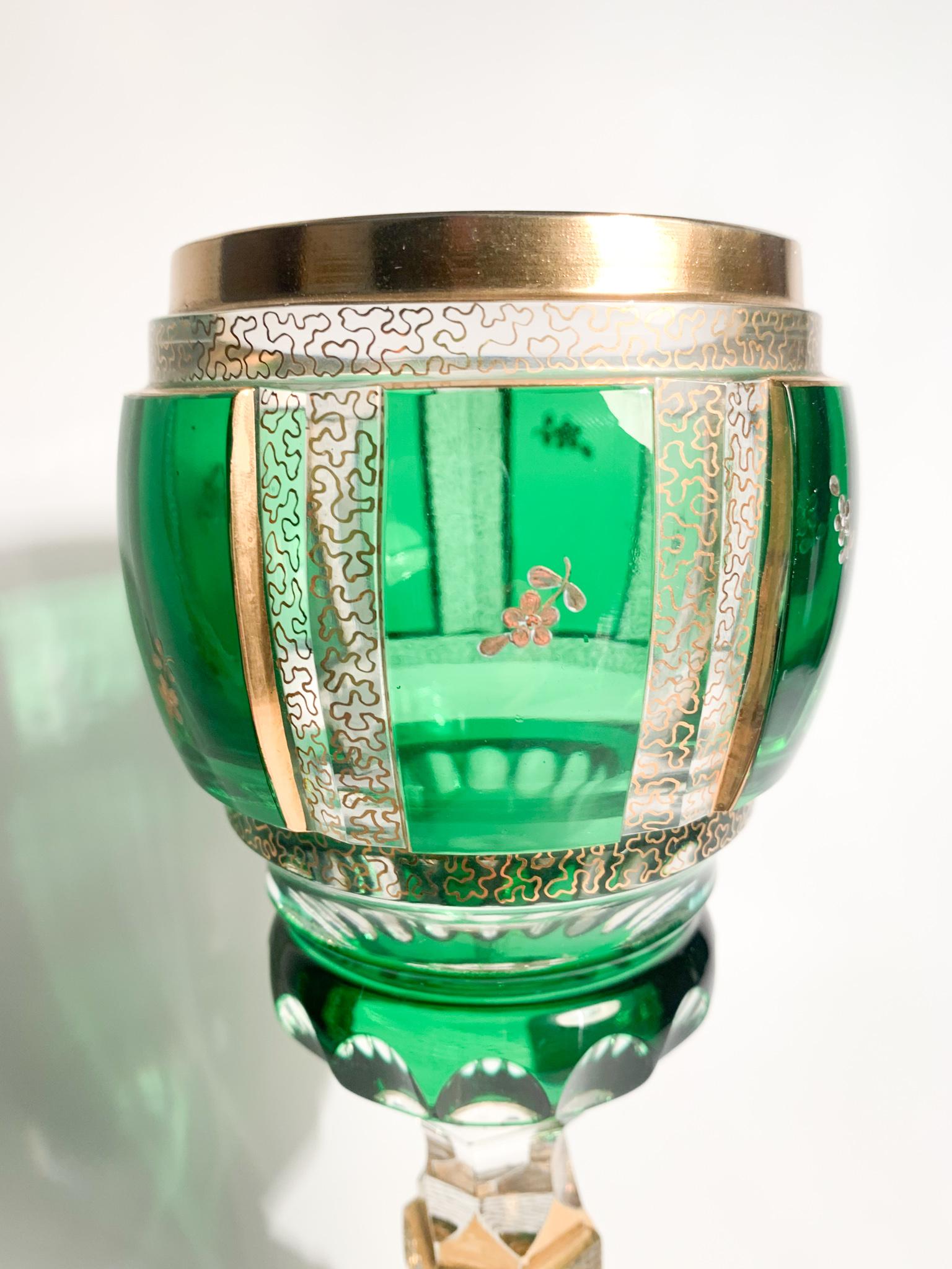 Glass in Green Biedermeier Crystal and Pure Gold from the 1950s In Good Condition In Milano, MI