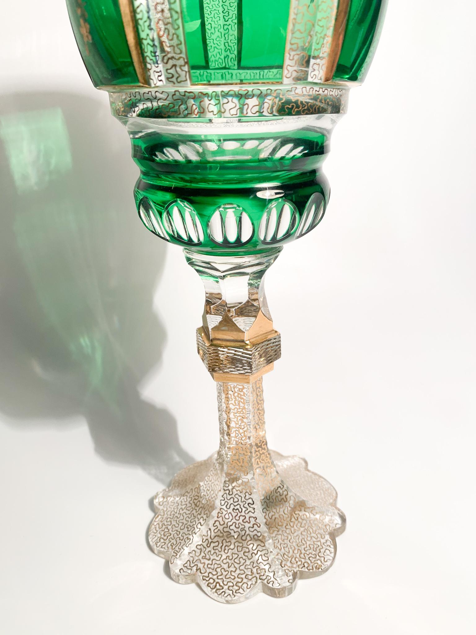 Mid-20th Century Glass in Green Biedermeier Crystal and Pure Gold from the 1950s