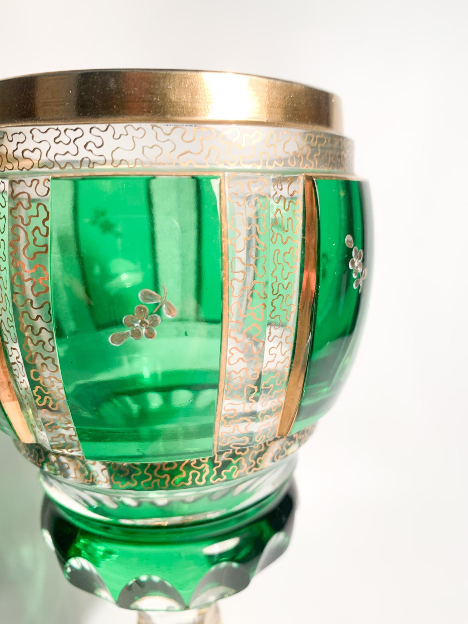 Glass in Green Biedermeier Crystal and Pure Gold from the 1950s 1
