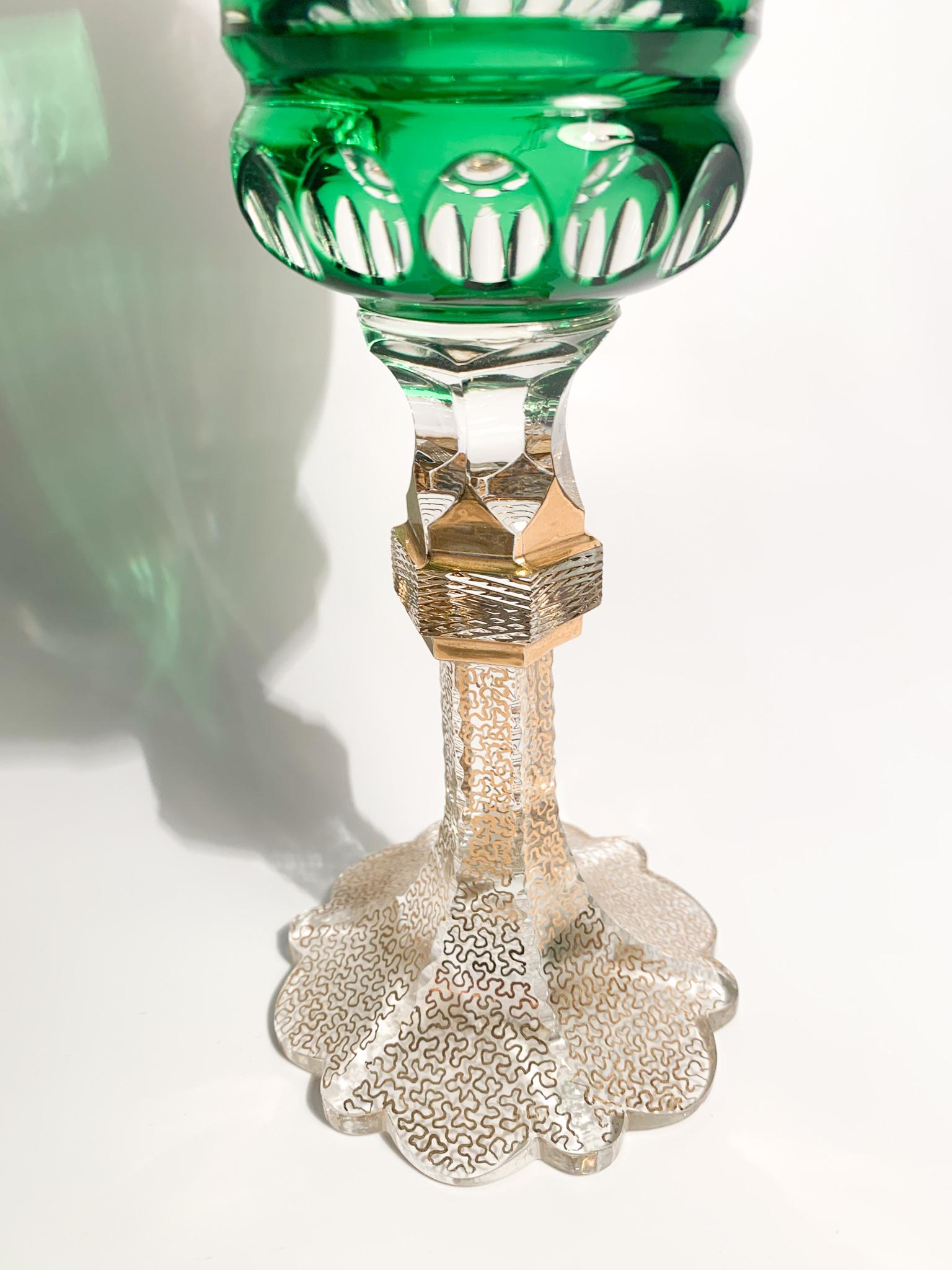 Glass in Green Biedermeier Crystal and Pure Gold from the 1950s 2
